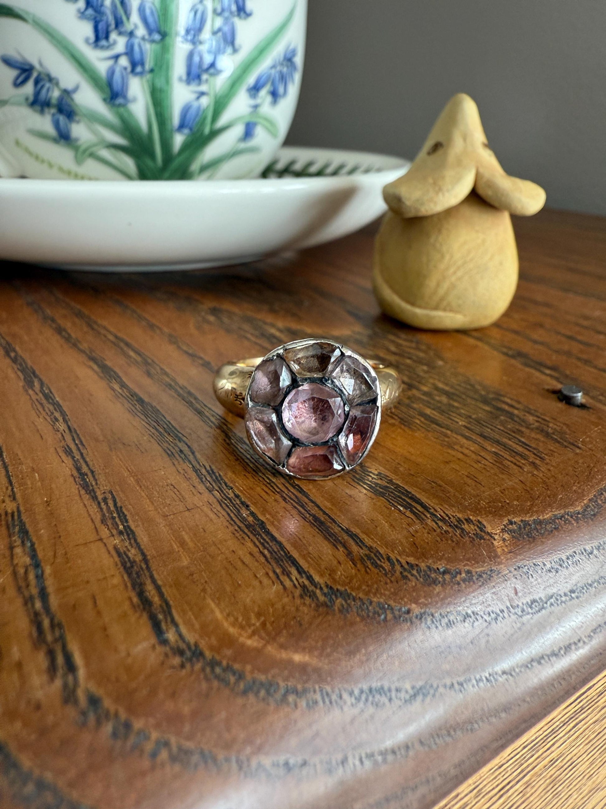 Antique Dated 1820 French Restoration Loyalty Ring Pink Topaz Quartz Engraved Charles Ferdinand Duke Historical Significance Militaria