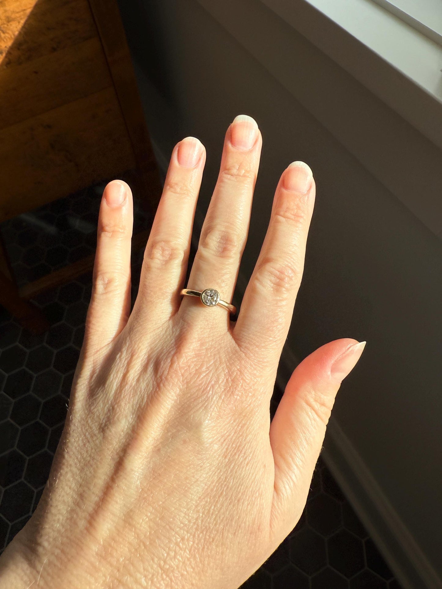 Vintage DIAMOND Bezel Set Ring Stacker Band 14k Gold Solid Geometric Engagement Gift Unisex