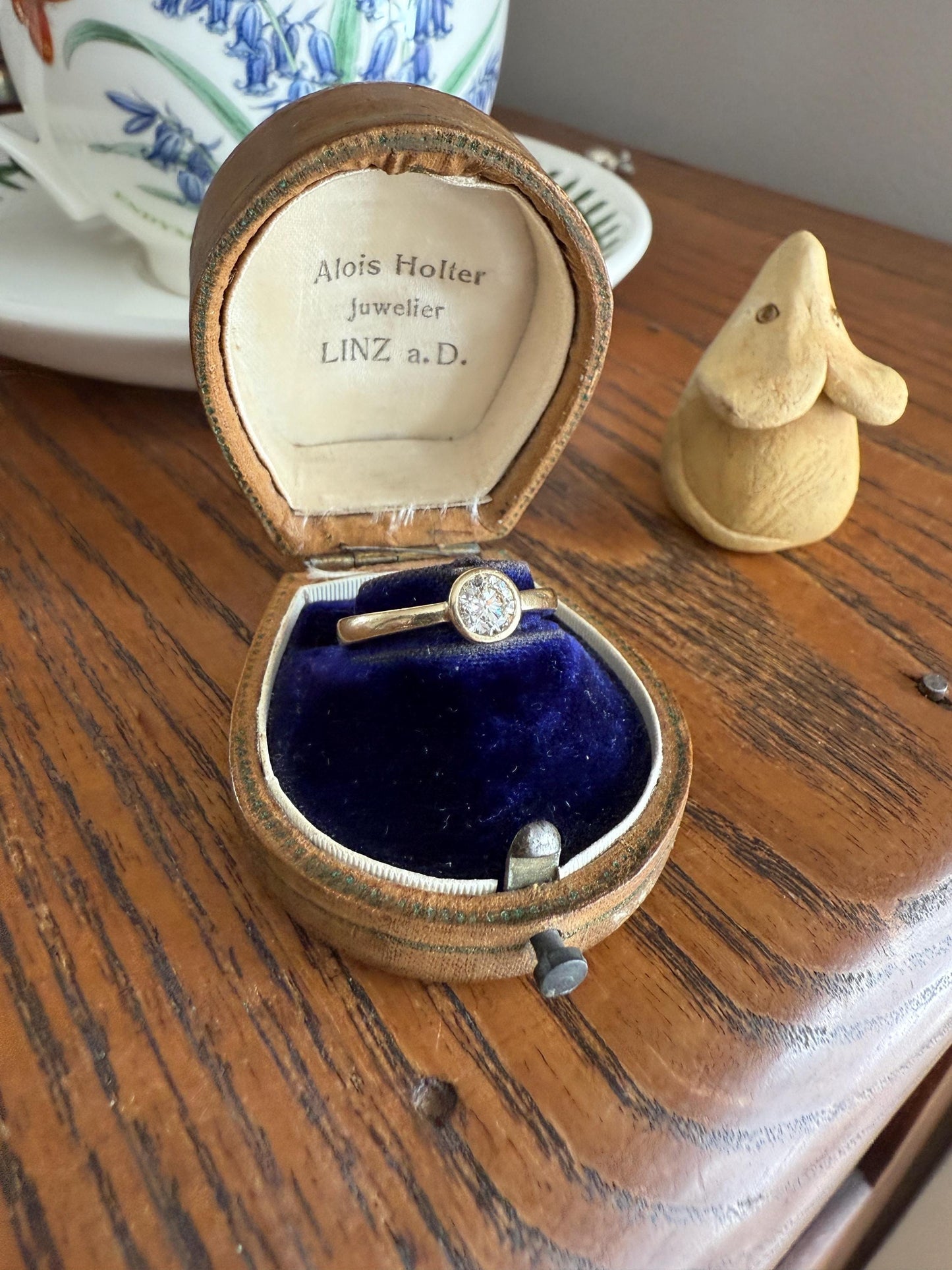 Vintage DIAMOND Bezel Set Ring Stacker Band 14k Gold Solid Geometric Engagement Gift Unisex