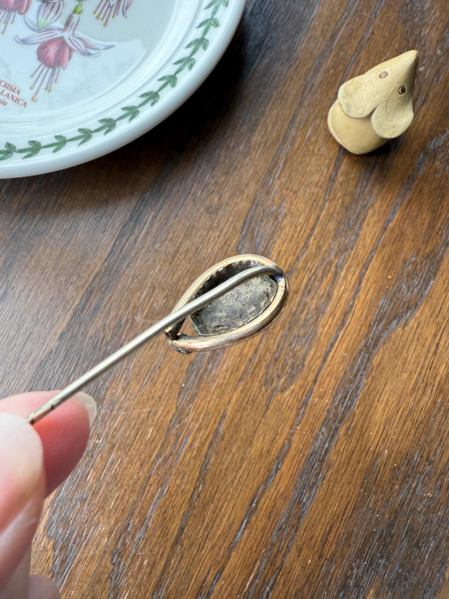 FOX Antique Hand Painted Gold Fill Stick Pin Essex Crystal Brooch Figural Animal Jewelry