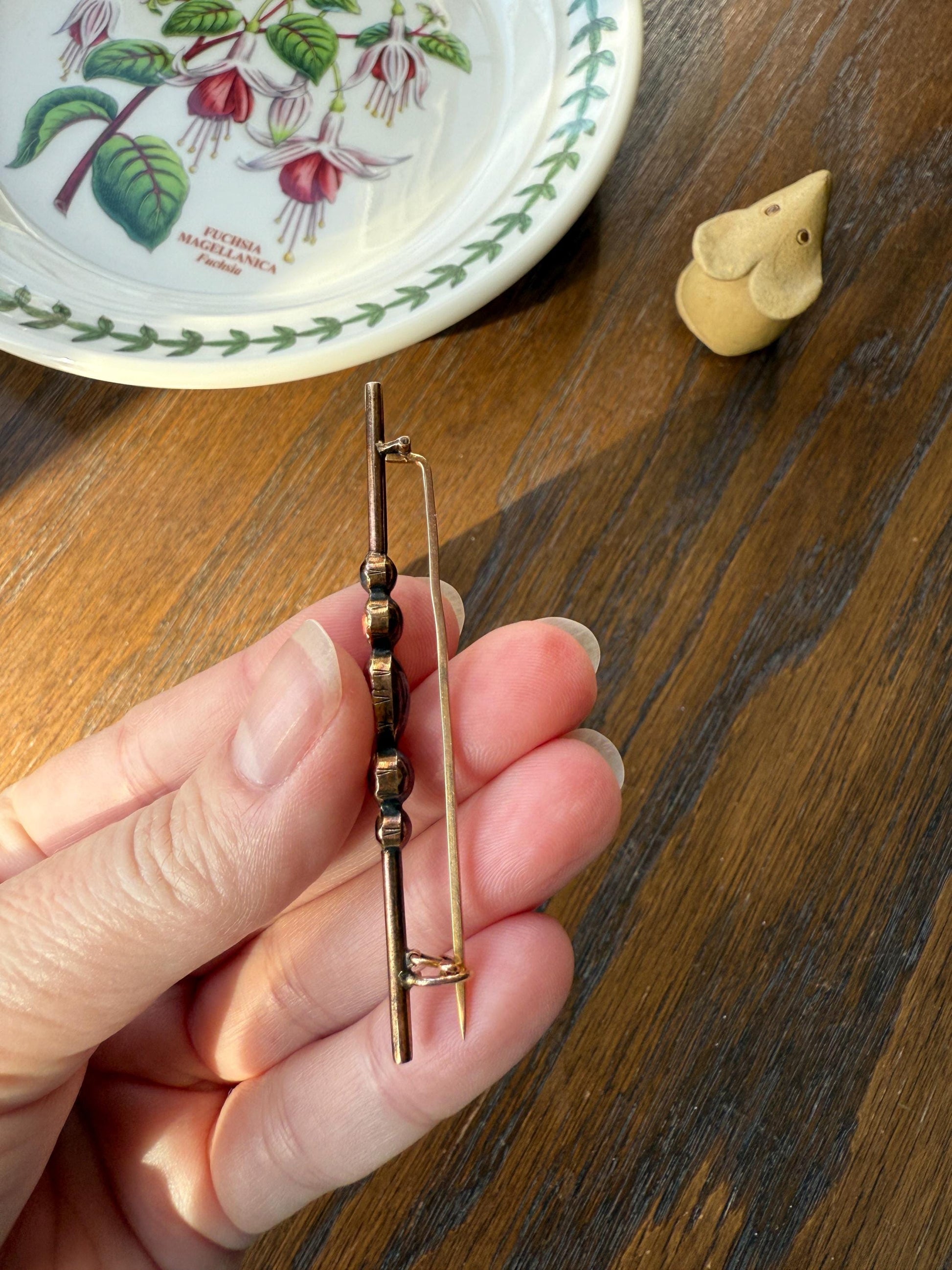 Antique Vinegar and Oil Foiled Citrine Five Stone Bar Line Brooch for Pendant Conversion Extender French Victorian 18k Gold Oval Geometric