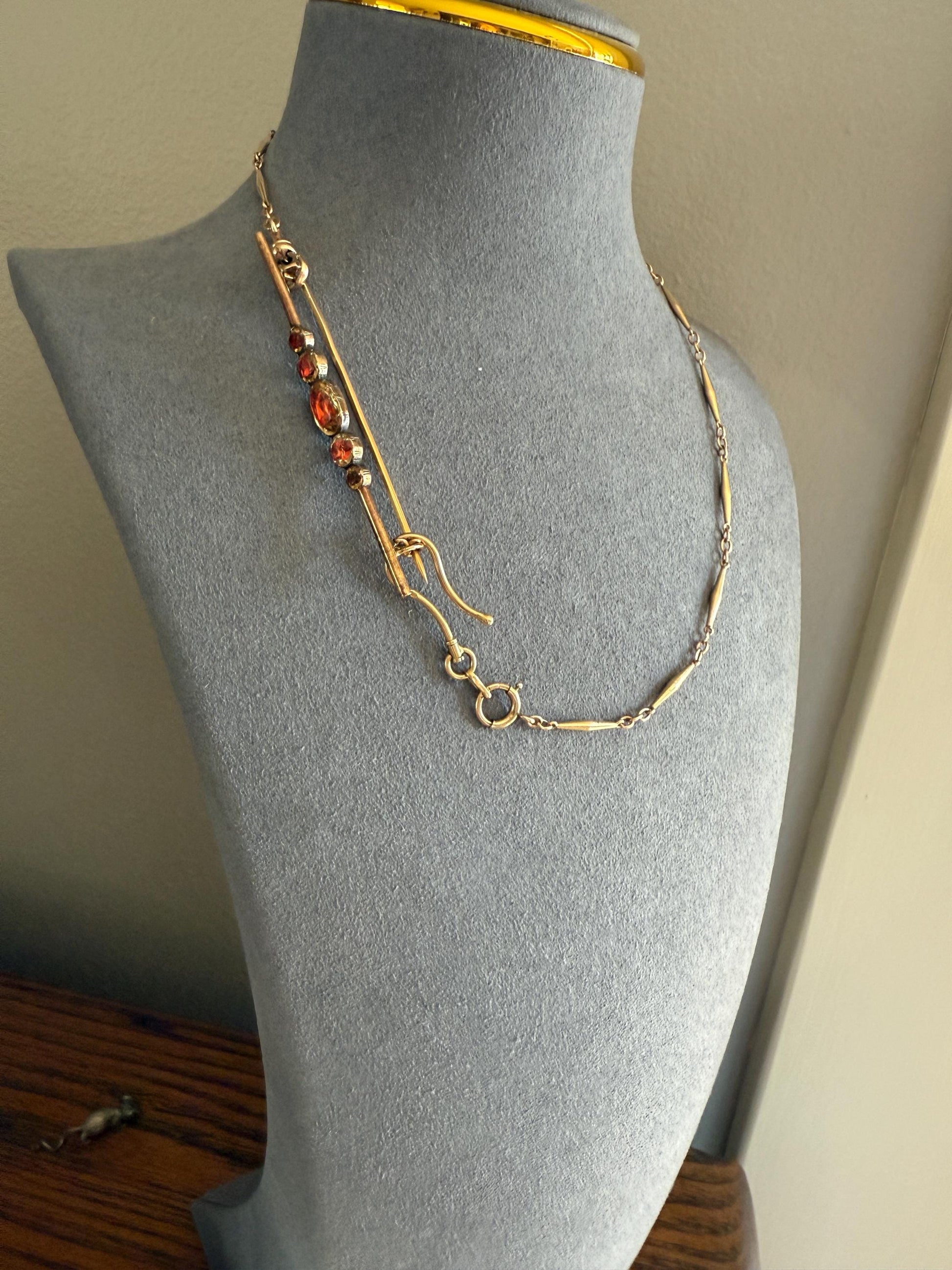 Antique Vinegar and Oil Foiled Citrine Five Stone Bar Line Brooch for Pendant Conversion Extender French Victorian 18k Gold Oval Geometric