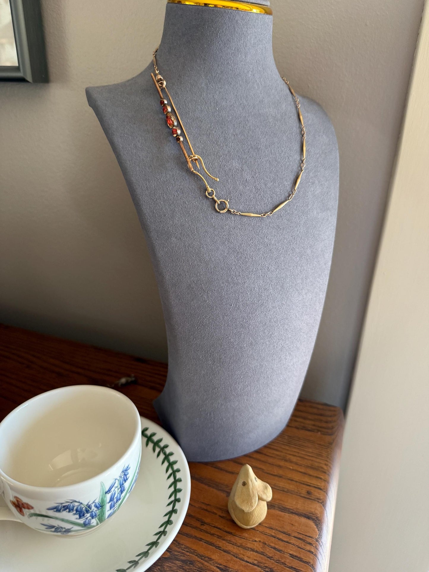 Antique Vinegar and Oil Foiled Citrine Five Stone Bar Line Brooch for Pendant Conversion Extender French Victorian 18k Gold Oval Geometric