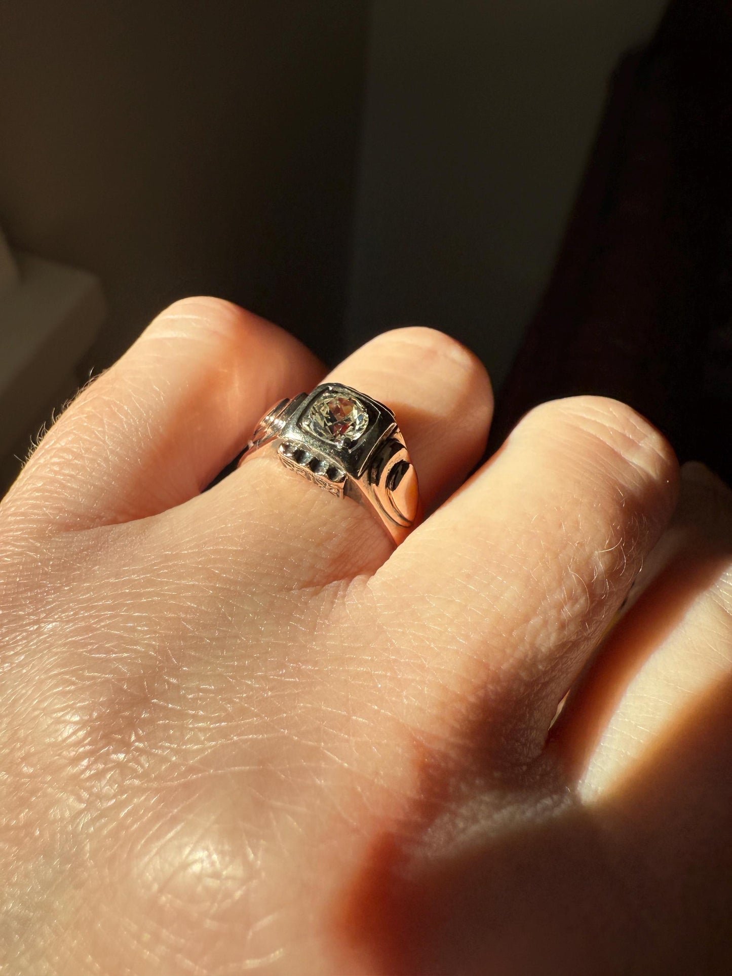 Floral .5 Carat Old Mine Cut Diamond 18k Gold Rosy Antique Solitaire Ring Square Bezel Unique Chunky Engagement Wedding