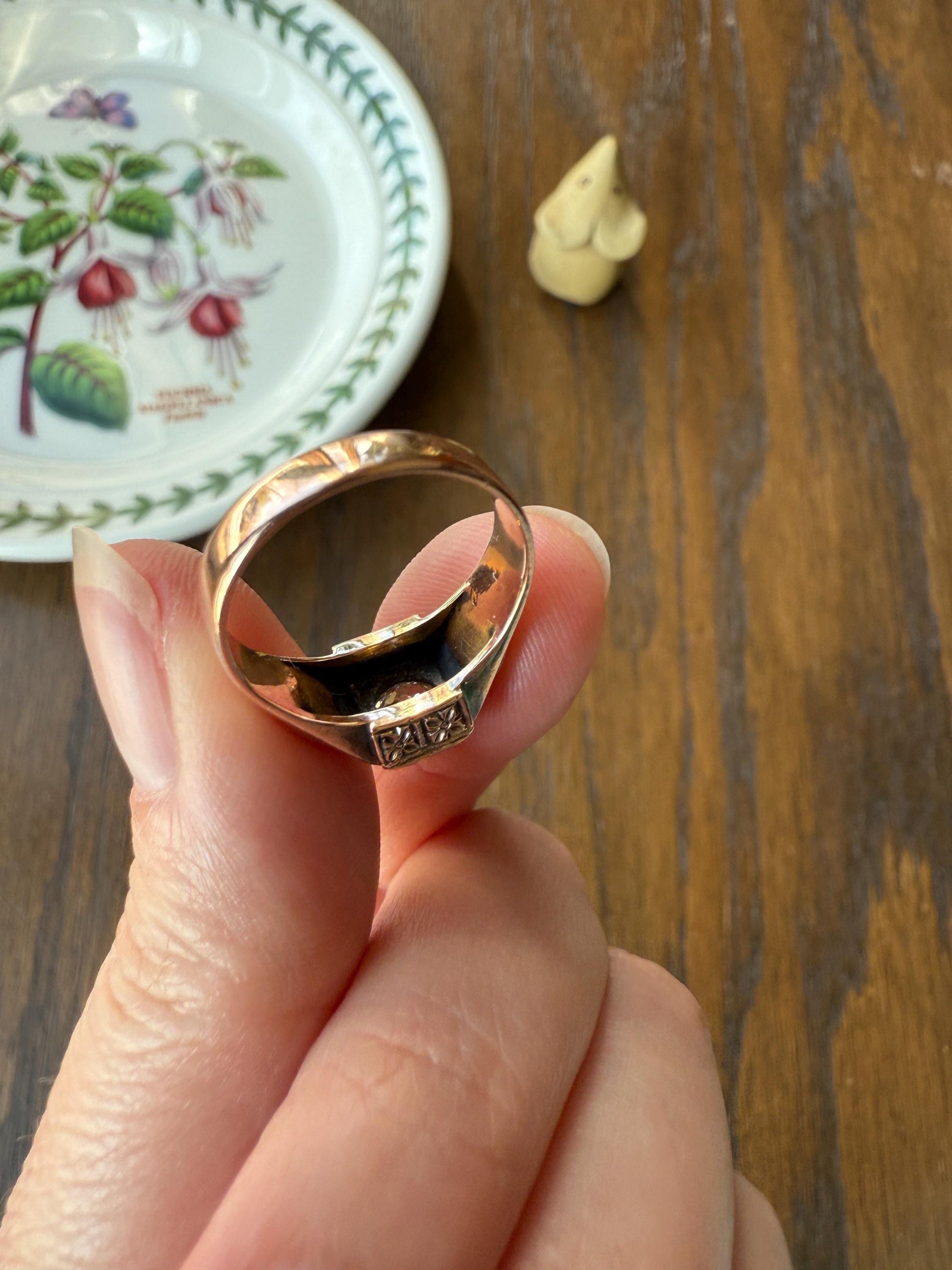 Floral .5 Carat Old Mine Cut Diamond 18k Gold Rosy Antique Solitaire Ring Square Bezel Unique Chunky Engagement Wedding