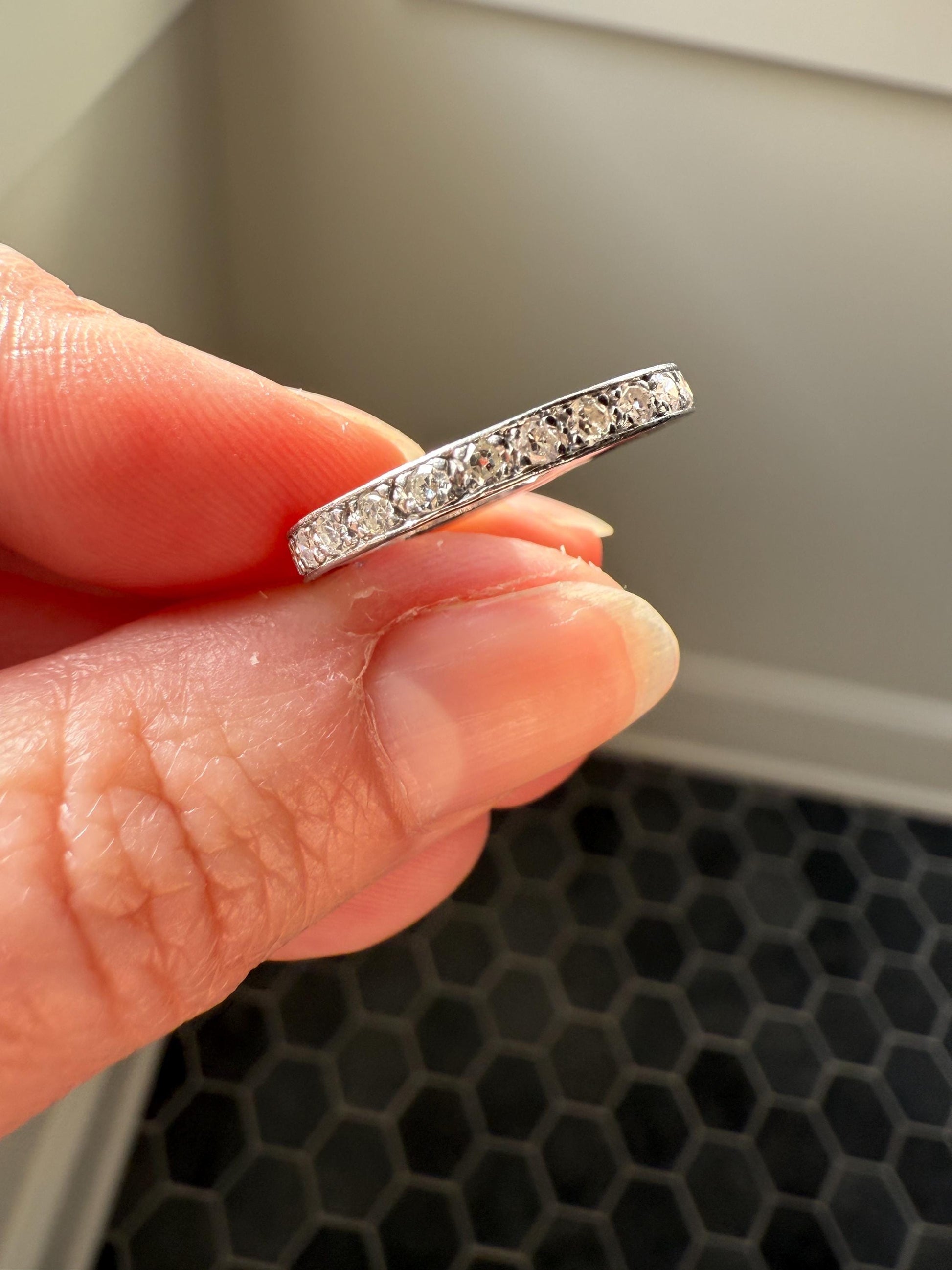 Antique Edwardian Art Deco .8 Carat 26 Old Mine Single Cut DIAMOND Platinum FULL ETERNITY Band Ring Wedding .8Ctw Tdw OmC Stacker