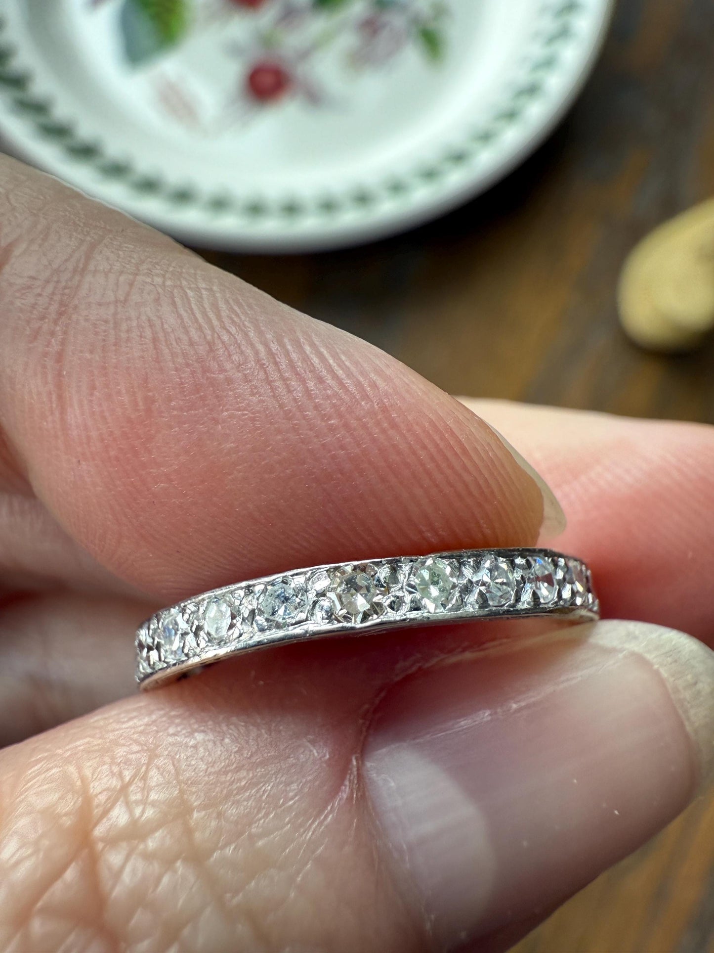 Antique Edwardian Art Deco .8 Carat 26 Old Mine Single Cut DIAMOND Platinum FULL ETERNITY Band Ring Wedding .8Ctw Tdw OmC Stacker