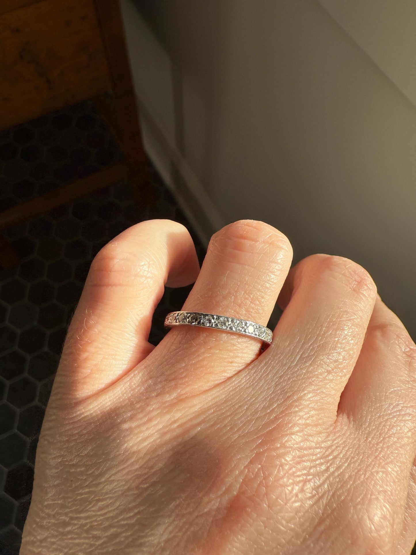 Antique Edwardian Art Deco .8 Carat 26 Old Mine Single Cut DIAMOND Platinum FULL ETERNITY Band Ring Wedding .8Ctw Tdw OmC Stacker