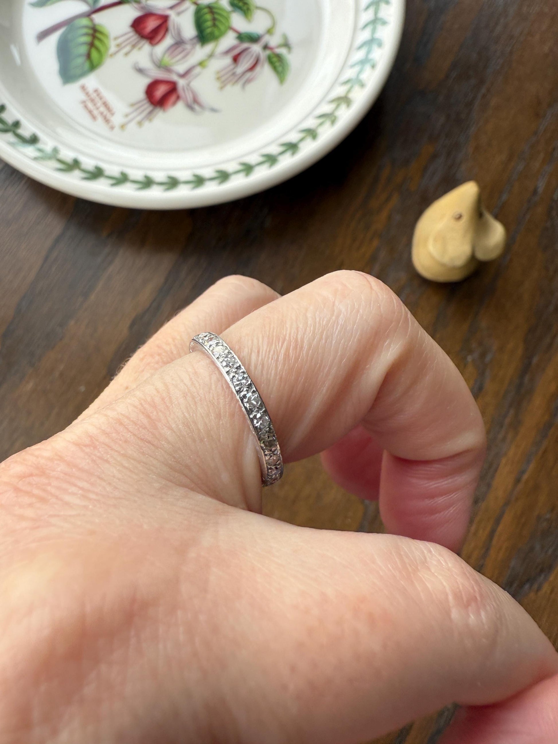 Antique Edwardian Art Deco .8 Carat 26 Old Mine Single Cut DIAMOND Platinum FULL ETERNITY Band Ring Wedding .8Ctw Tdw OmC Stacker