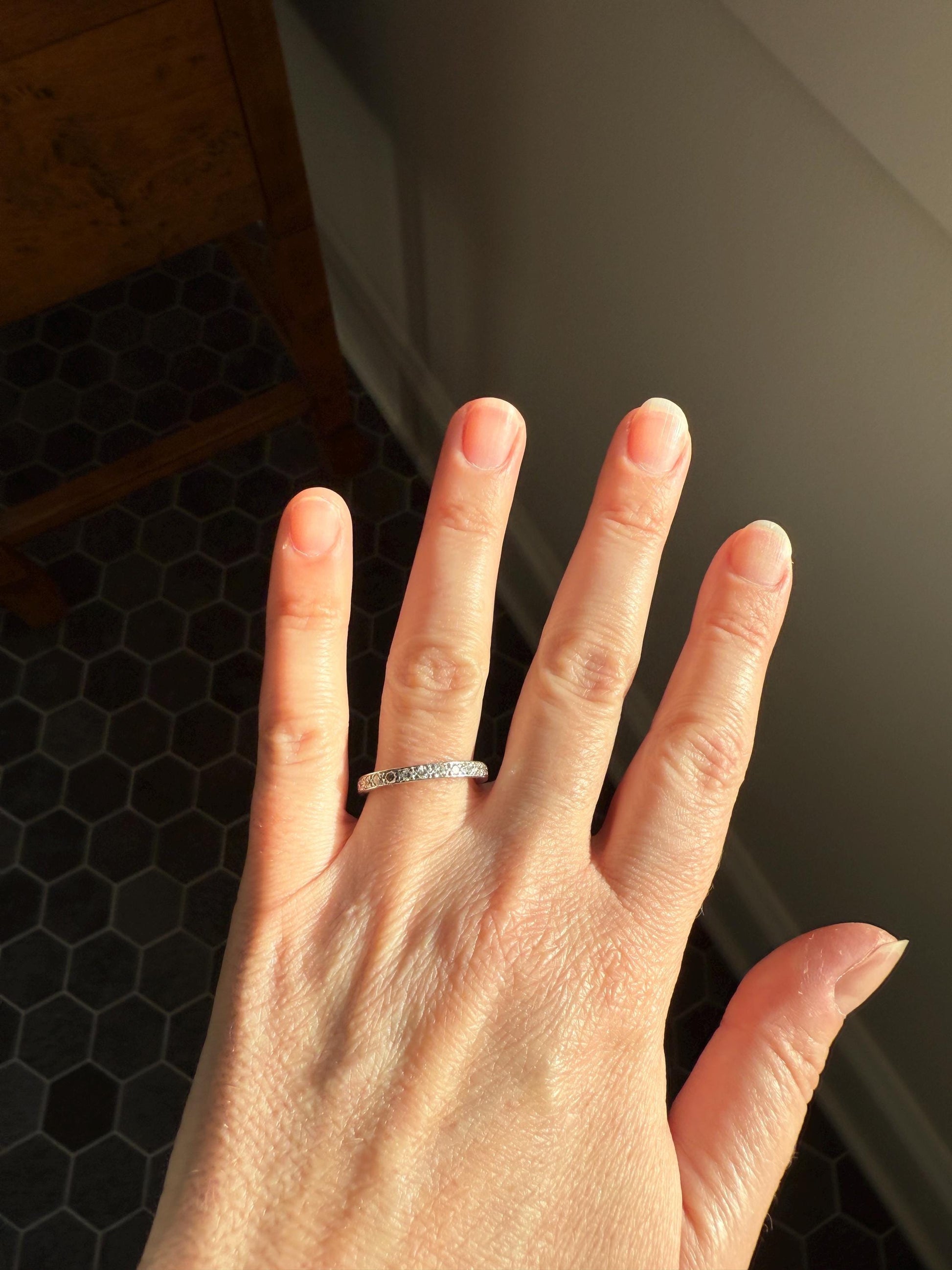 Antique Edwardian Art Deco .8 Carat 26 Old Mine Single Cut DIAMOND Platinum FULL ETERNITY Band Ring Wedding .8Ctw Tdw OmC Stacker