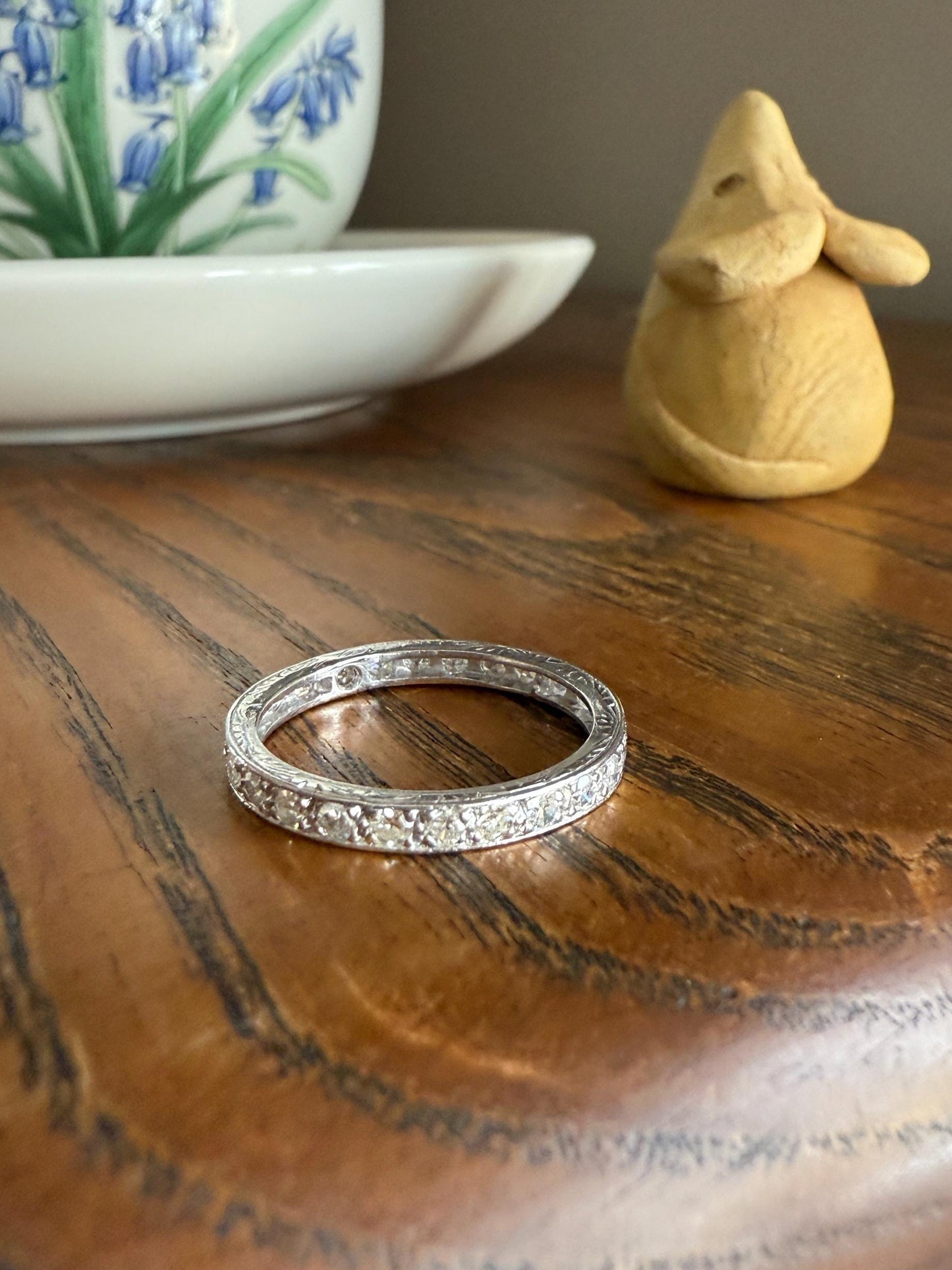 Antique Edwardian Art Deco .8 Carat 26 Old Mine Single Cut DIAMOND Platinum FULL ETERNITY Band Ring Wedding .8Ctw Tdw OmC Stacker