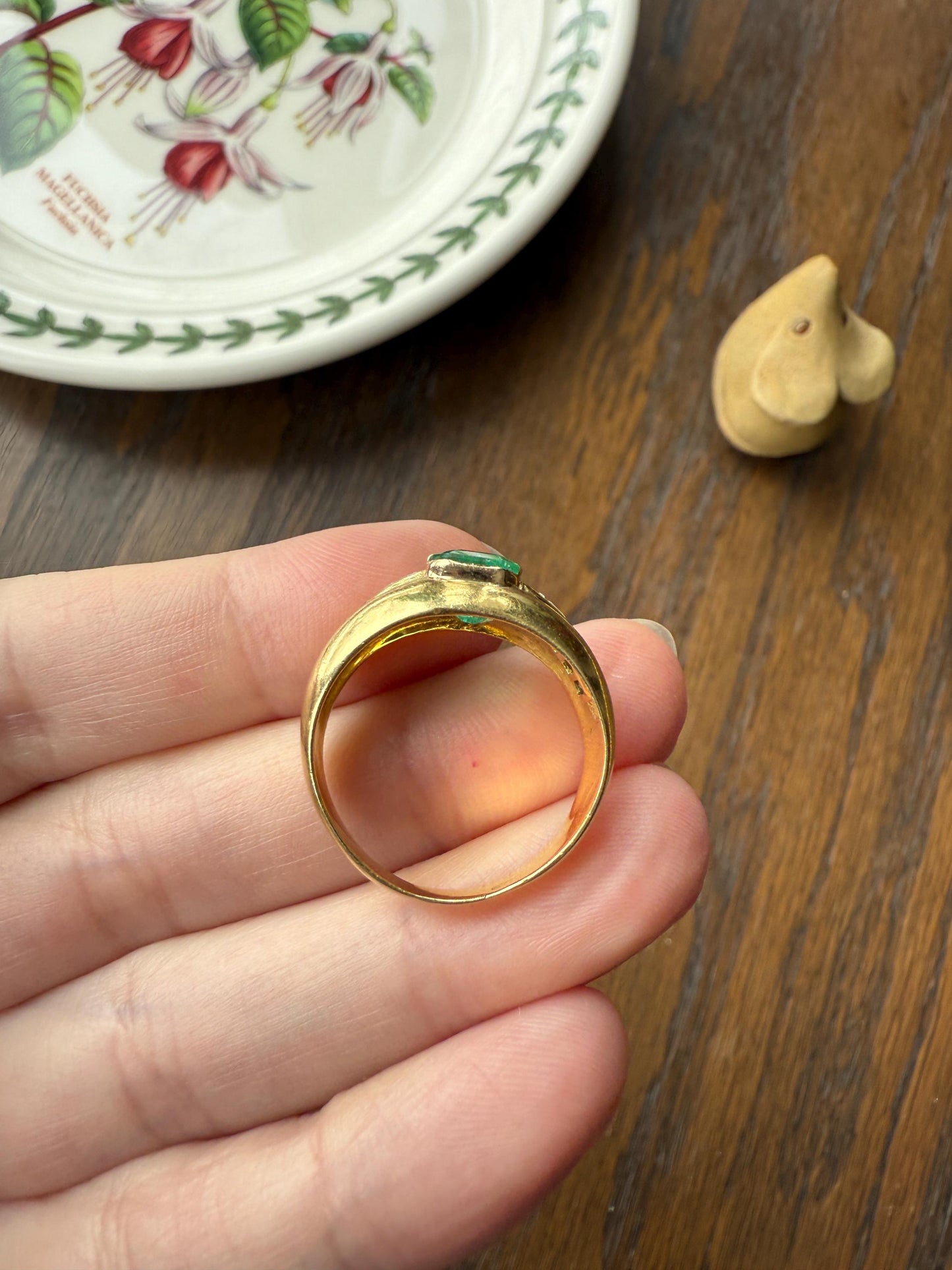 Chunky Green EMERALD Baguette Cut DIAMOND 6g 18k Gold Solid Vintage Gypsy Ring Domed Retro Wide Band Natural Geometric Stacker Man Unisex