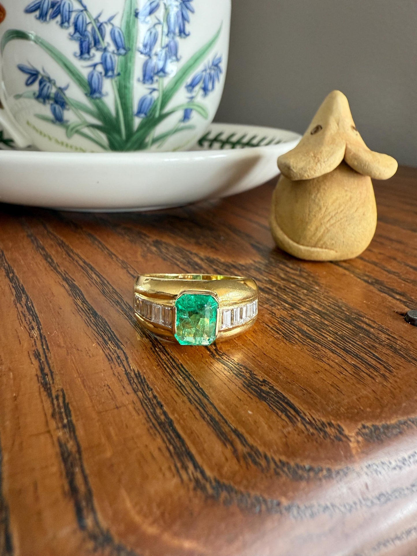 Chunky Green EMERALD Baguette Cut DIAMOND 6g 18k Gold Solid Vintage Gypsy Ring Domed Retro Wide Band Natural Geometric Stacker Man Unisex