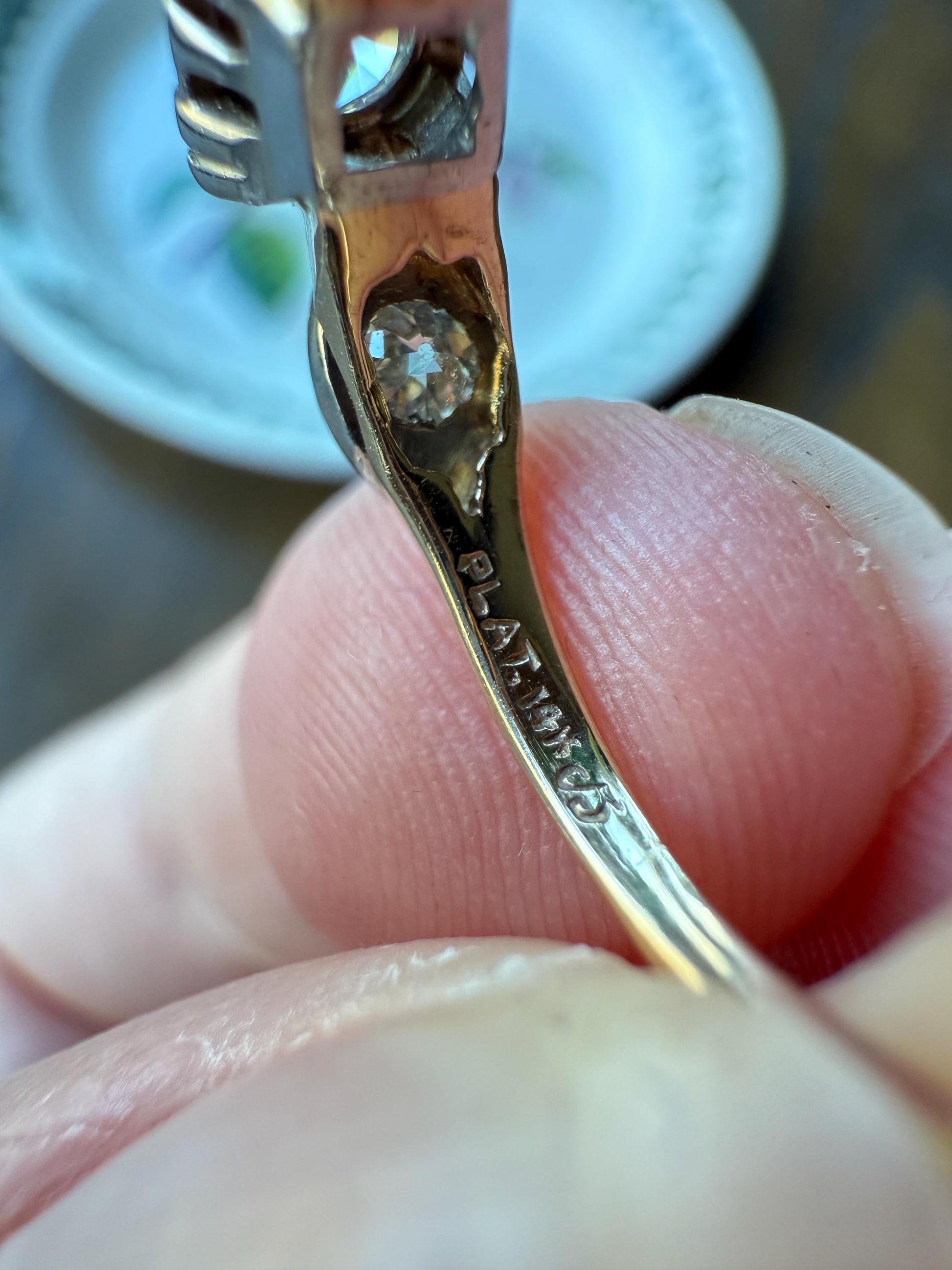 Old European Cut Diamond .75 Carat Tdw Three Stone Ring Solitaire with Accents Engagement Ring 14k Gold Platinum Edwardian Art Deco