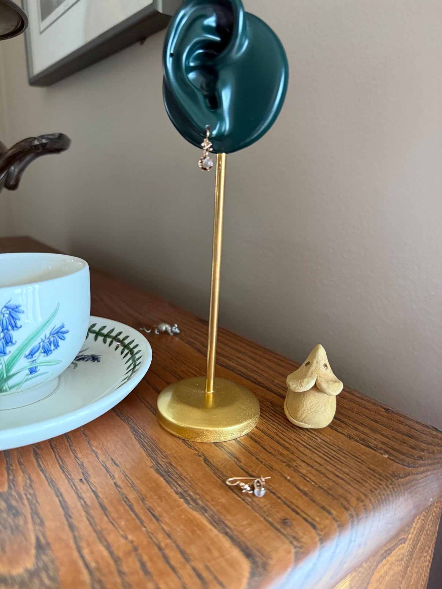 Antique Blue Moonstone ORB Victorian Dangle Earrings Buttercup Prongs 14k Rosy Gold Glowing Drops