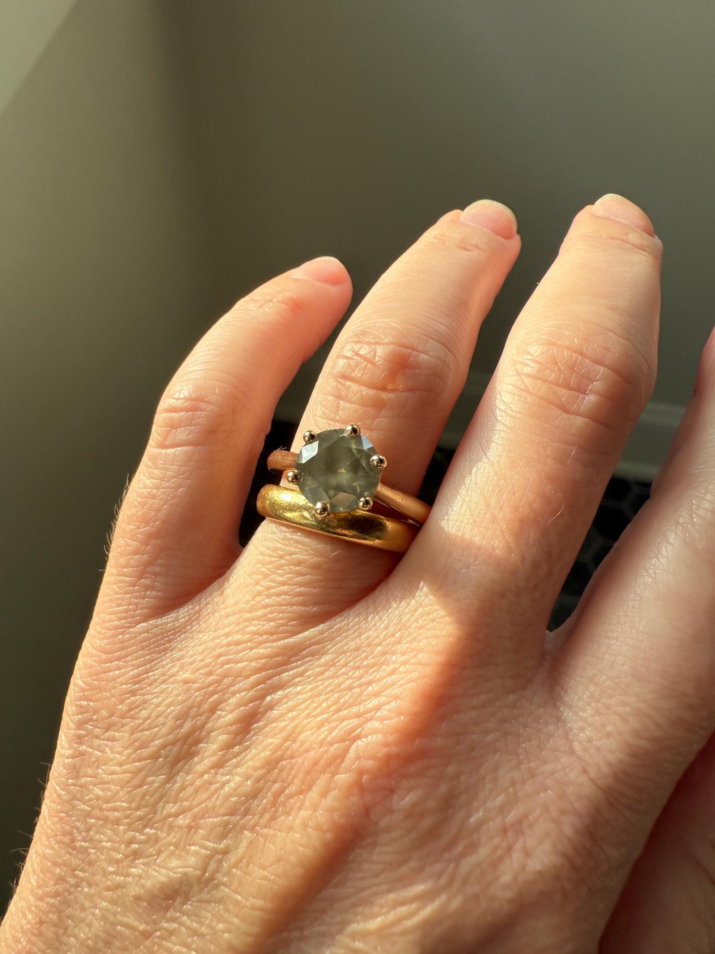 Fancy Intense Yellowish Gray Natural Diamond 2.4 Carat Solitaire Ring Smoky Inner Glow Aura French Vintage 18k Gold Unique Engagement Ooak