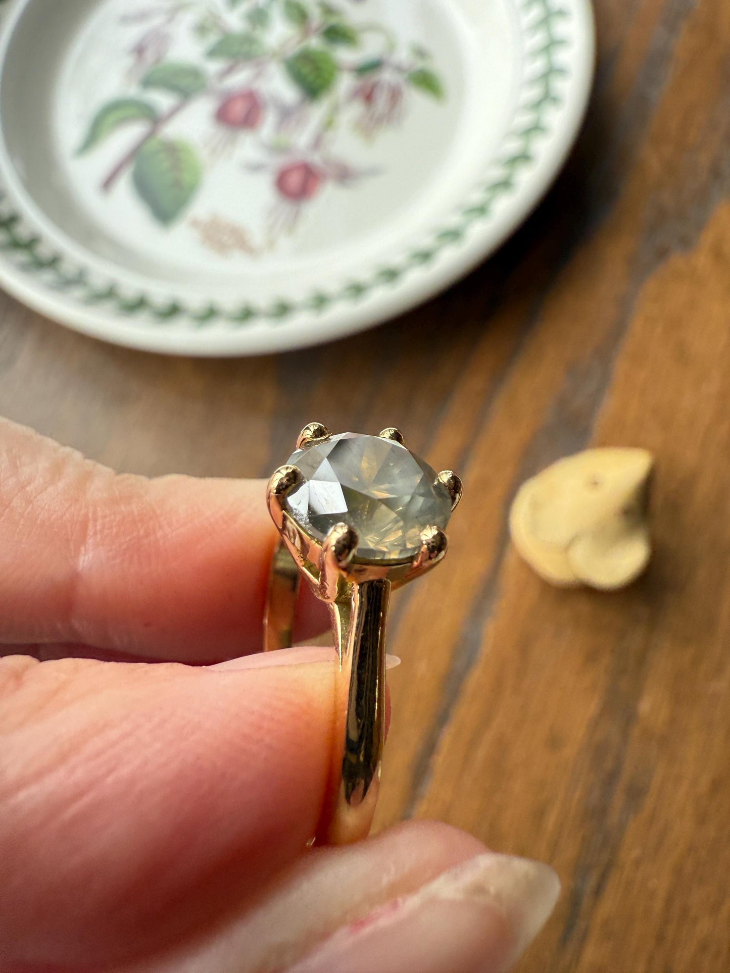 Fancy Intense Yellowish Gray Natural Diamond 2.4 Carat Solitaire Ring Smoky Inner Glow Aura French Vintage 18k Gold Unique Engagement Ooak