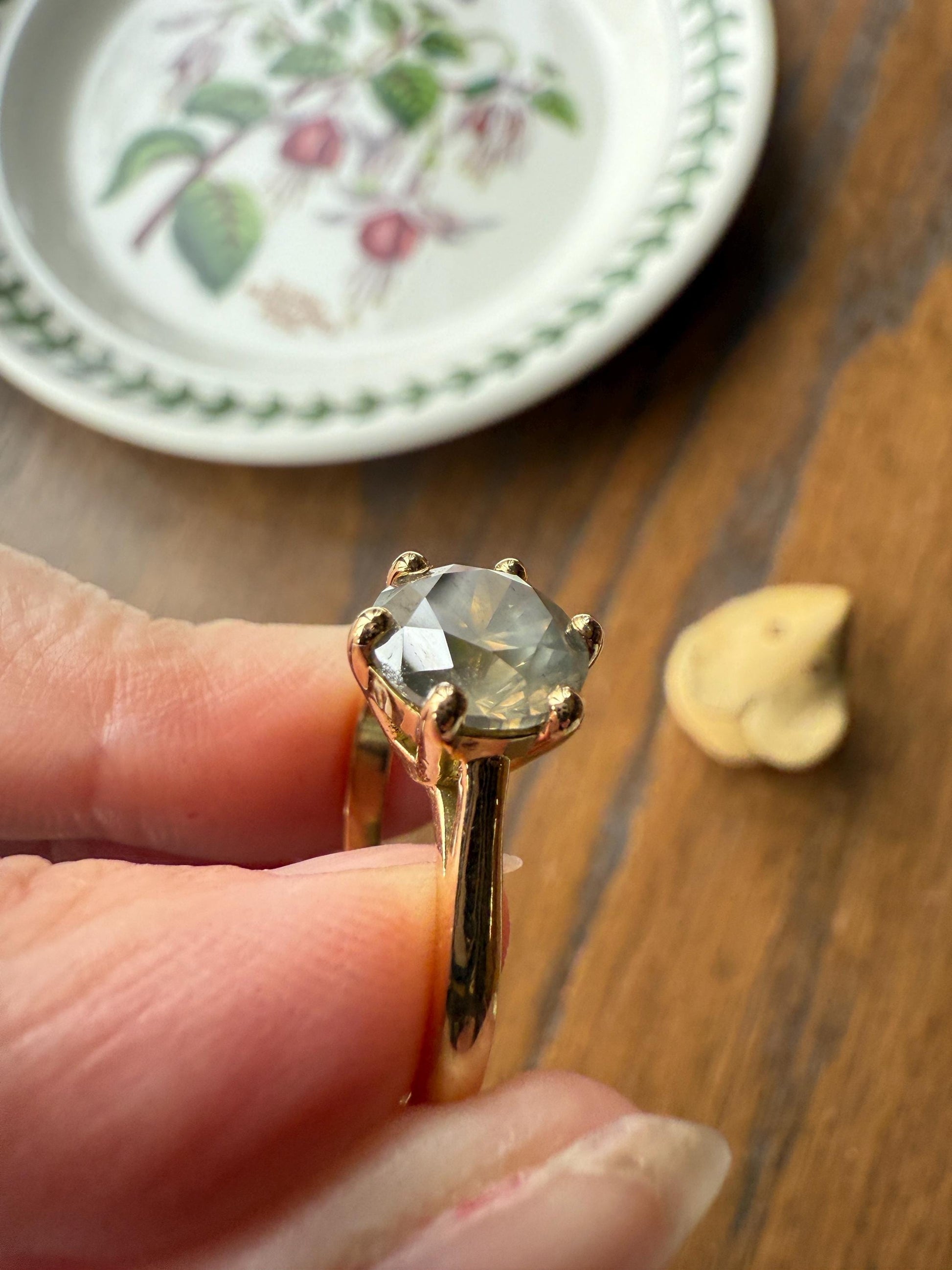 Fancy Intense Yellowish Gray Natural Diamond 2.4 Carat Solitaire Ring Smoky Inner Glow Aura French Vintage 18k Gold Unique Engagement Ooak