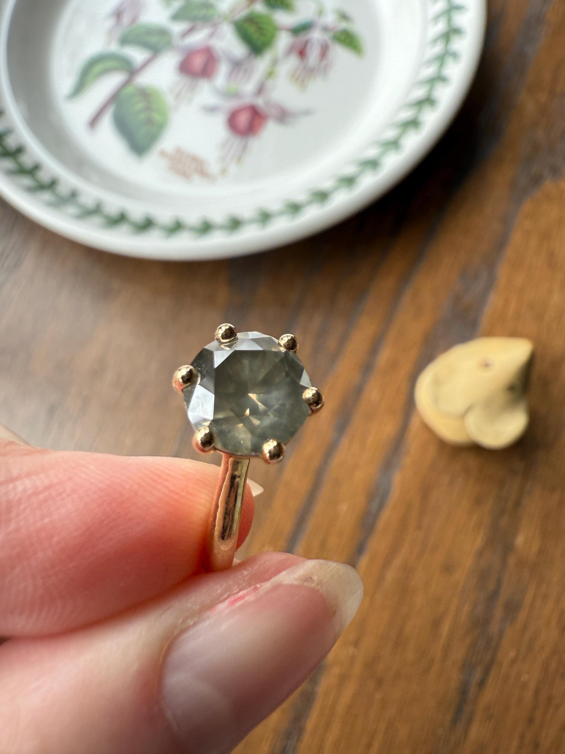 Fancy Intense Yellowish Gray Natural Diamond 2.4 Carat Solitaire Ring Smoky Inner Glow Aura French Vintage 18k Gold Unique Engagement Ooak