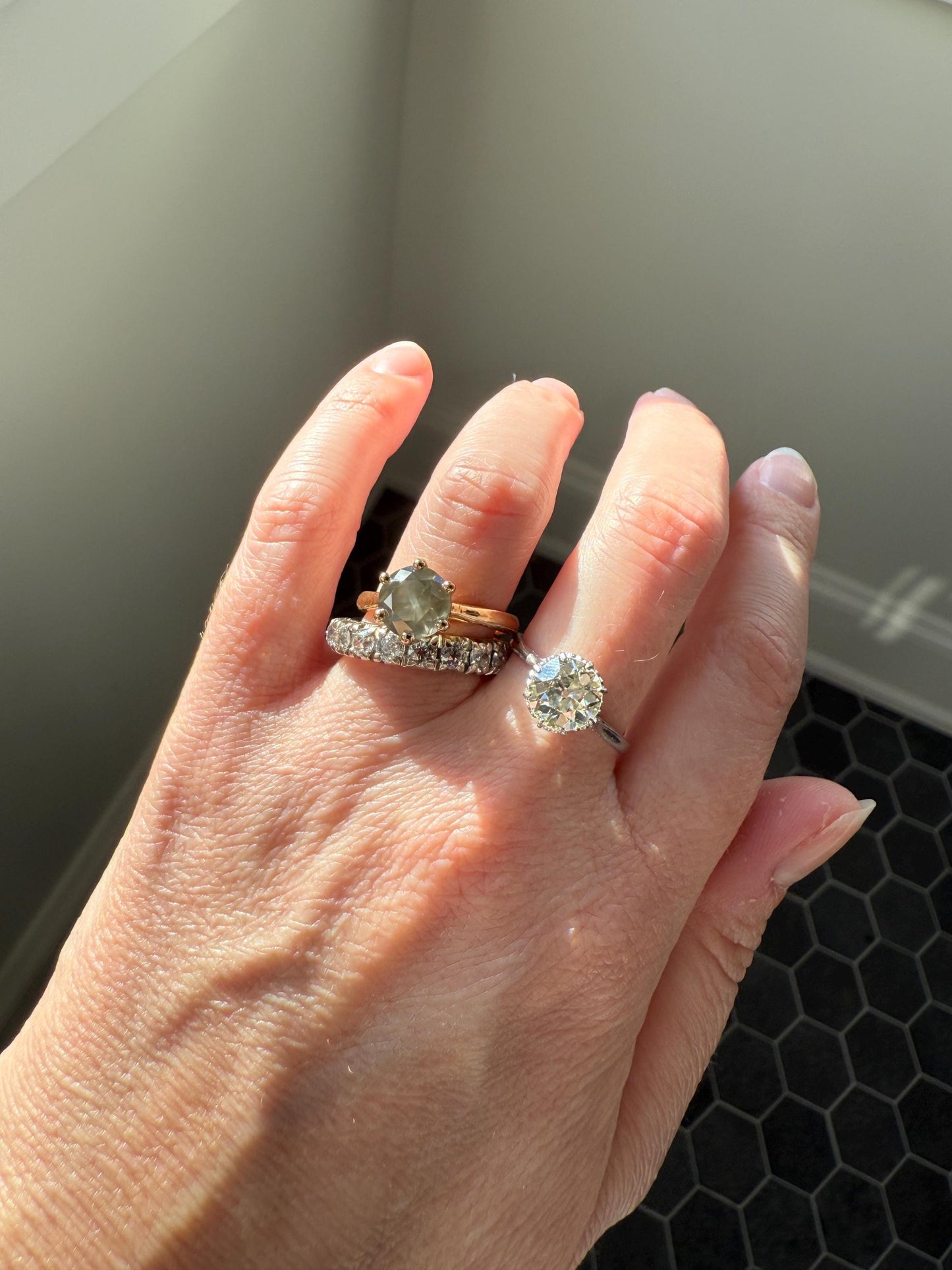 Fancy Intense Yellowish Gray Natural Diamond 2.4 Carat Solitaire Ring Smoky Inner Glow Aura French Vintage 18k Gold Unique Engagement Ooak