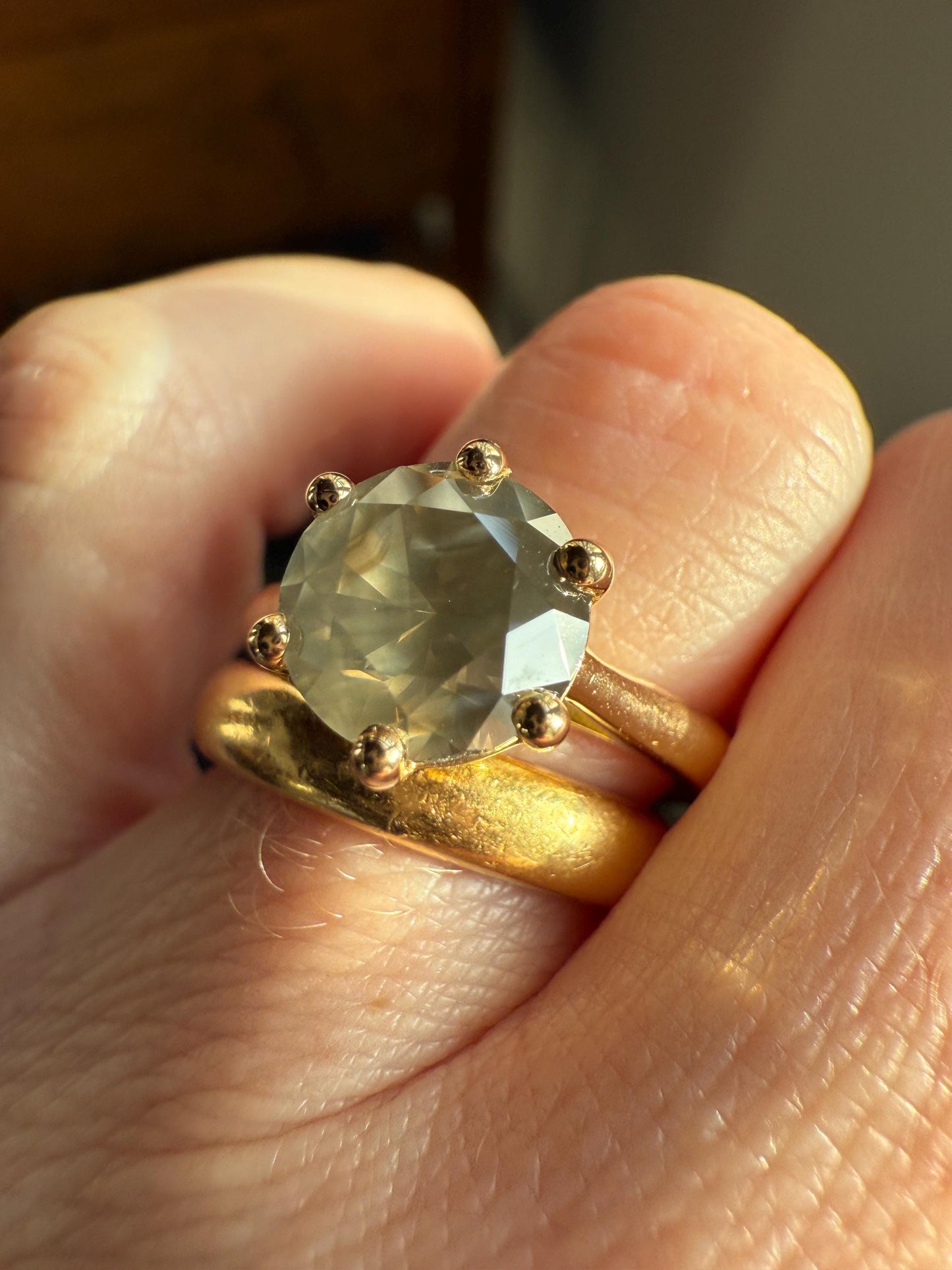 Fancy Intense Yellowish Gray Natural Diamond 2.4 Carat Solitaire Ring Smoky Inner Glow Aura French Vintage 18k Gold Unique Engagement Ooak