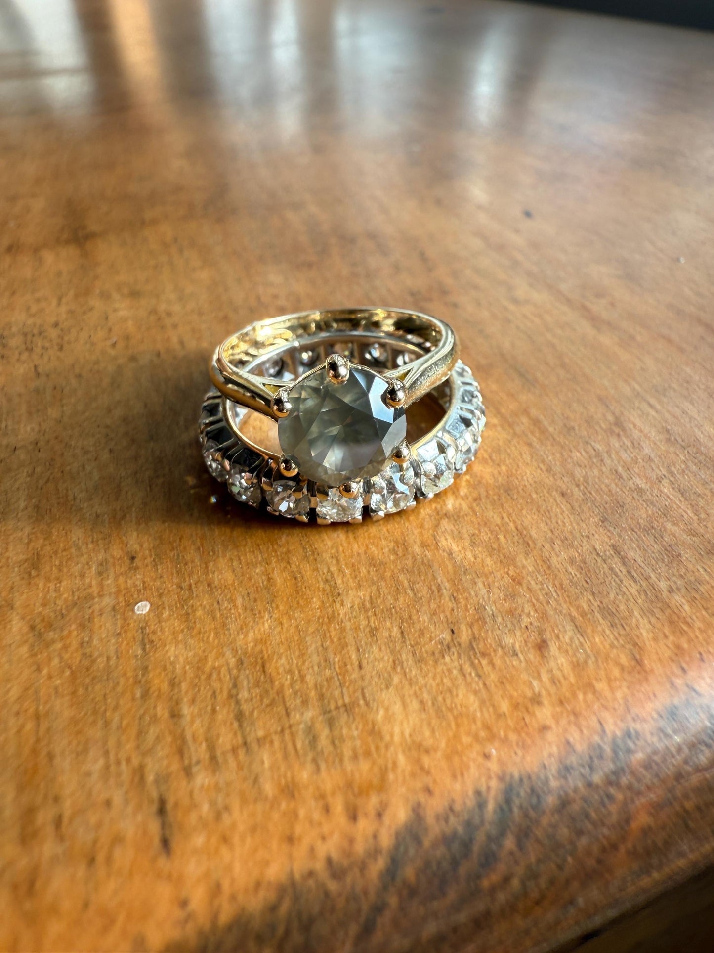Fancy Intense Yellowish Gray Natural Diamond 2.4 Carat Solitaire Ring Smoky Inner Glow Aura French Vintage 18k Gold Unique Engagement Ooak