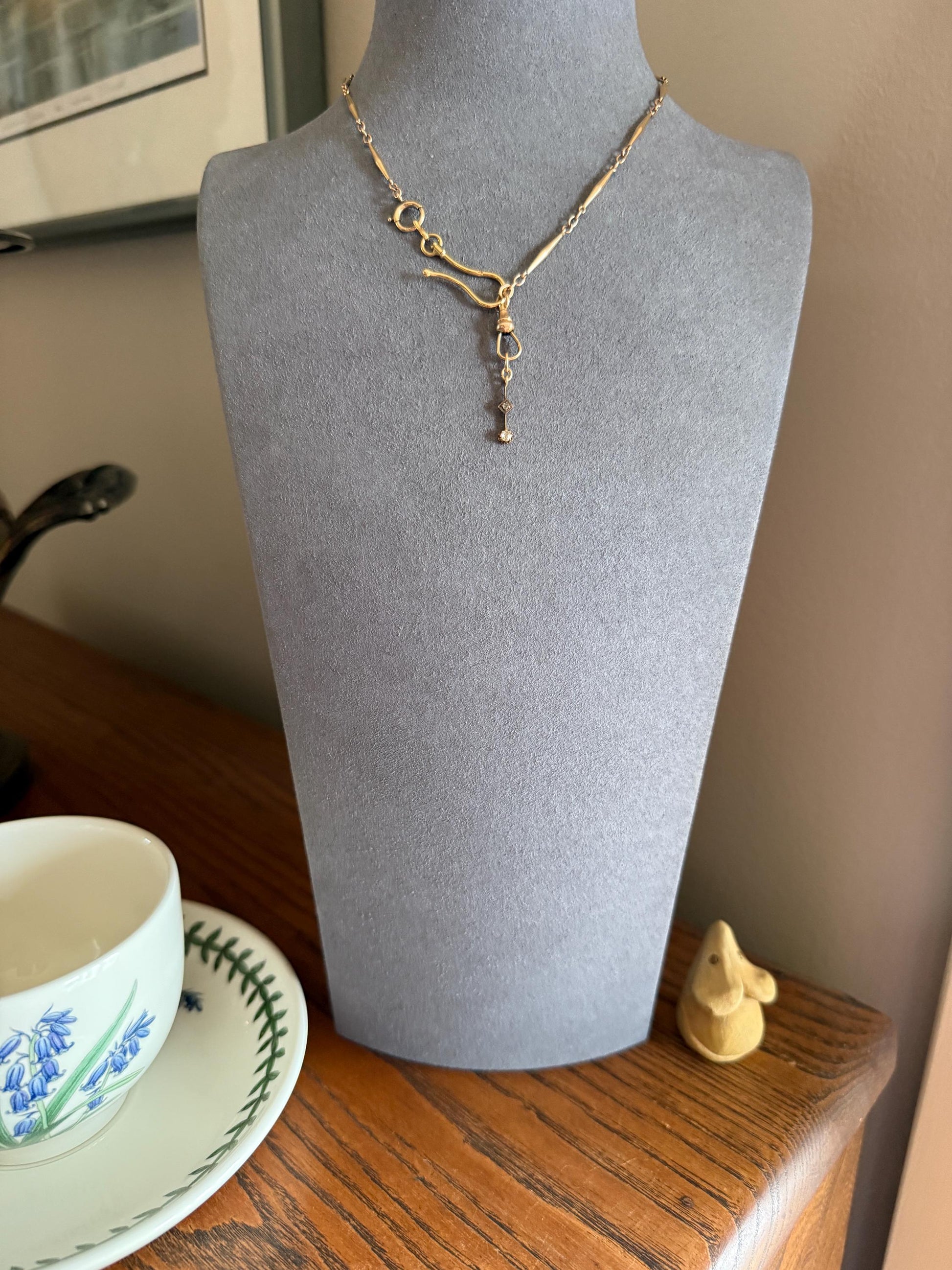 VICTORIAN Antique Old Mine Cut DIAMOND Rose Cut Dangle PENDANT Linear Charm 18k Gold 10k Loop French Belle Epoque Buttercup Minimalist Gift