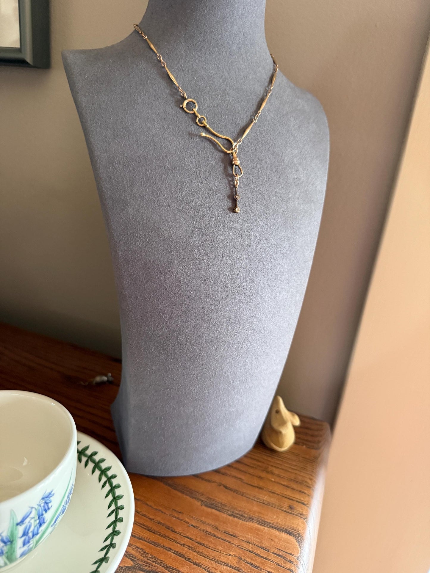 VICTORIAN Antique Old Mine Cut DIAMOND Rose Cut Dangle PENDANT Linear Charm 18k Gold 10k Loop French Belle Epoque Buttercup Minimalist Gift