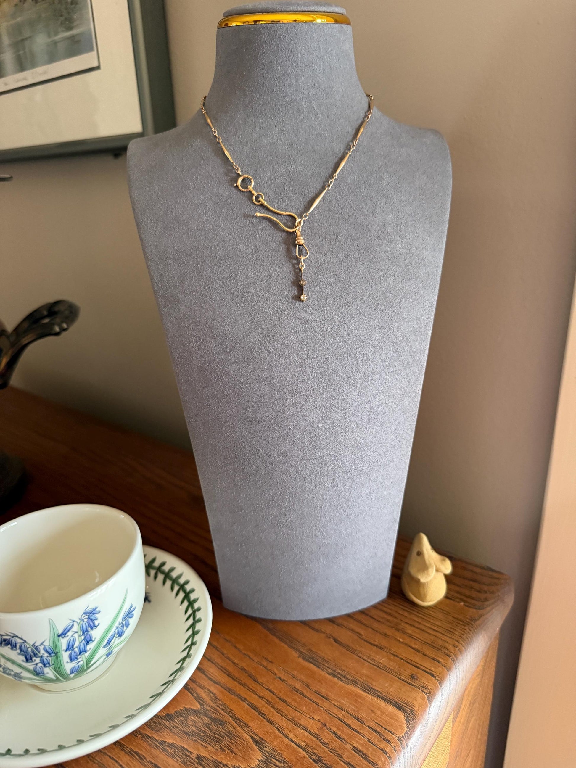VICTORIAN Antique Old Mine Cut DIAMOND Rose Cut Dangle PENDANT Linear Charm 18k Gold 10k Loop French Belle Epoque Buttercup Minimalist Gift