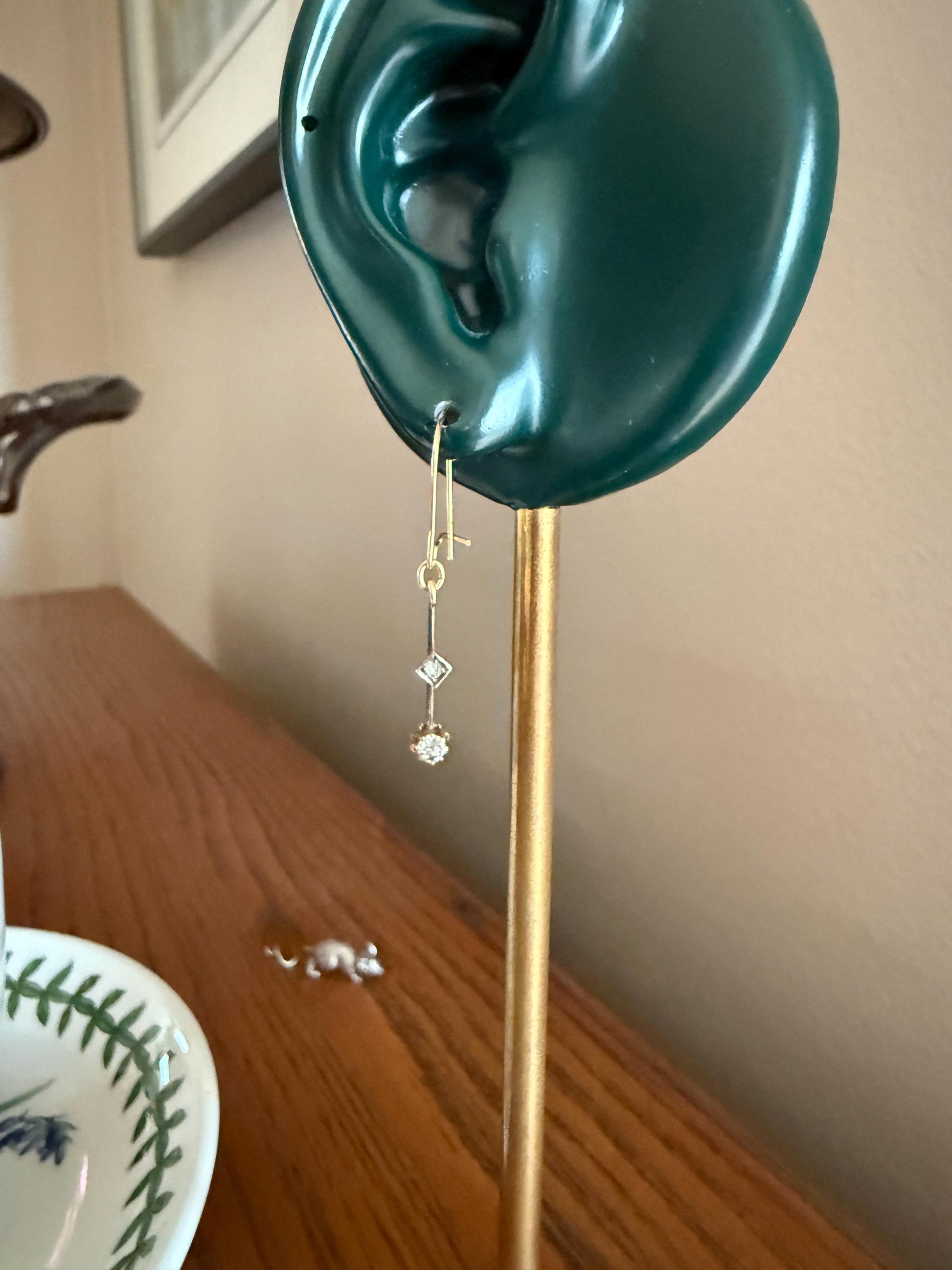 VICTORIAN Antique Old Mine Cut DIAMOND Rose Cut Dangle Earrings Linear 18k Gold 14k Ear Wires French Belle Epoque Buttercup Minimalist Gift