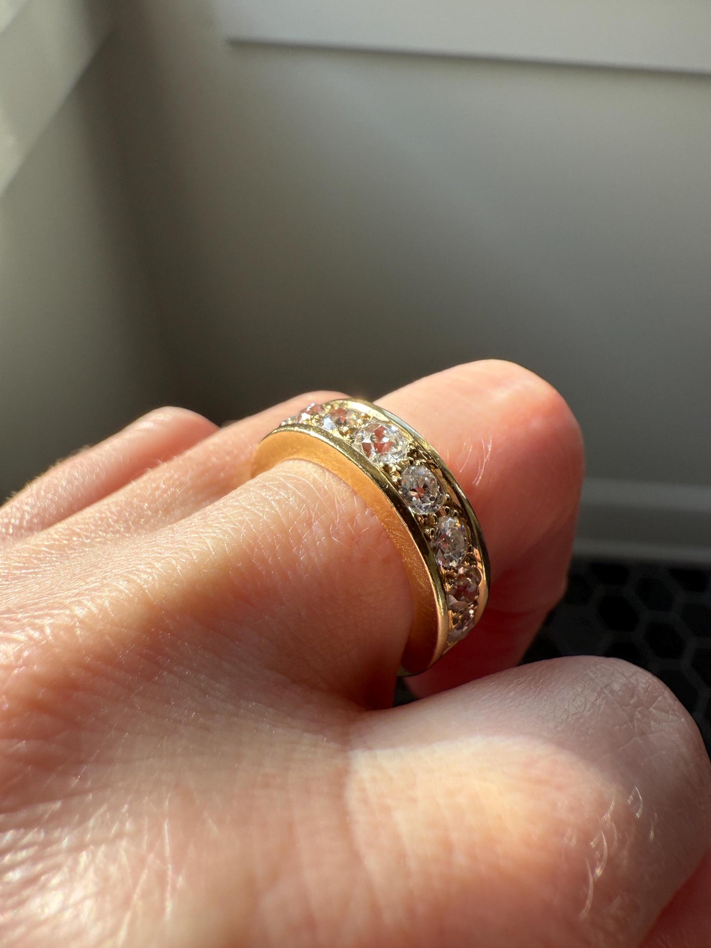 French Vintage 2 Carats Nine Stone Band Chunky Half Hoop Ring Antique Old Mine Cut DIAMOND 8.9g 18k Gold Solid Stacker Heavy Cigar 2Ctw OMC