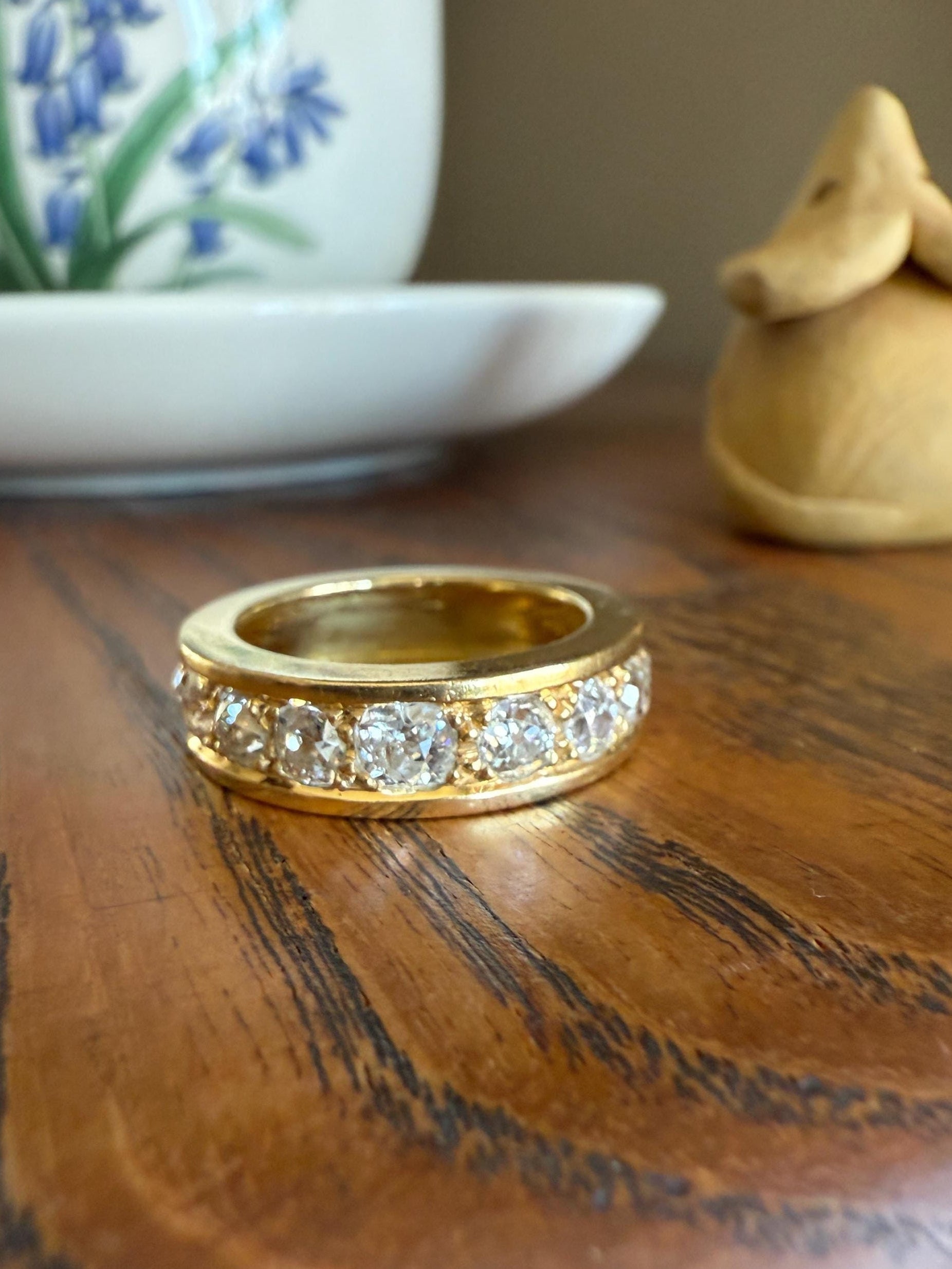 French Vintage 2 Carats Nine Stone Band Chunky Half Hoop Ring Antique Old Mine Cut DIAMOND 8.9g 18k Gold Solid Stacker Heavy Cigar 2Ctw OMC