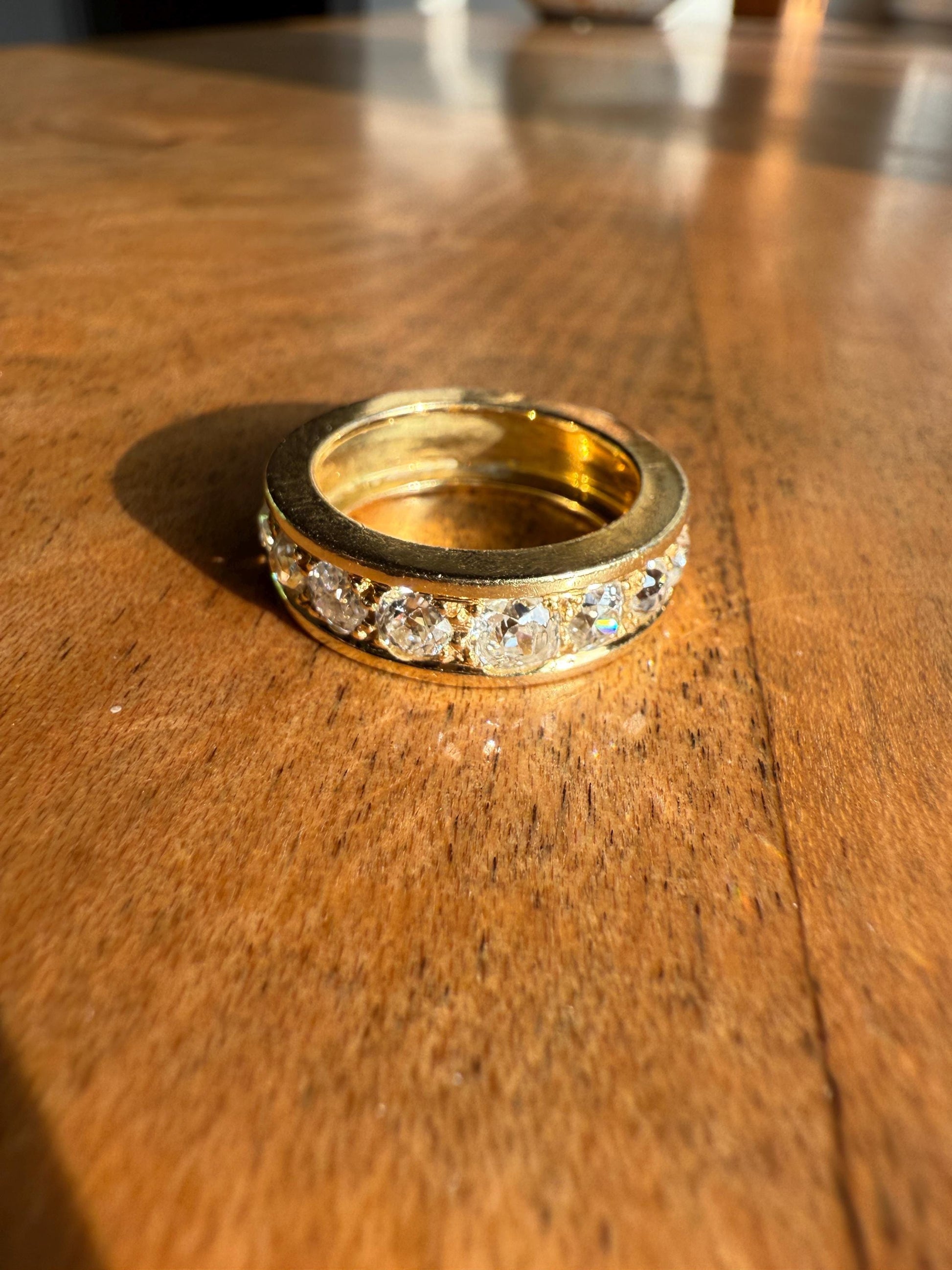 French Vintage 2 Carats Nine Stone Band Chunky Half Hoop Ring Antique Old Mine Cut DIAMOND 8.9g 18k Gold Solid Stacker Heavy Cigar 2Ctw OMC