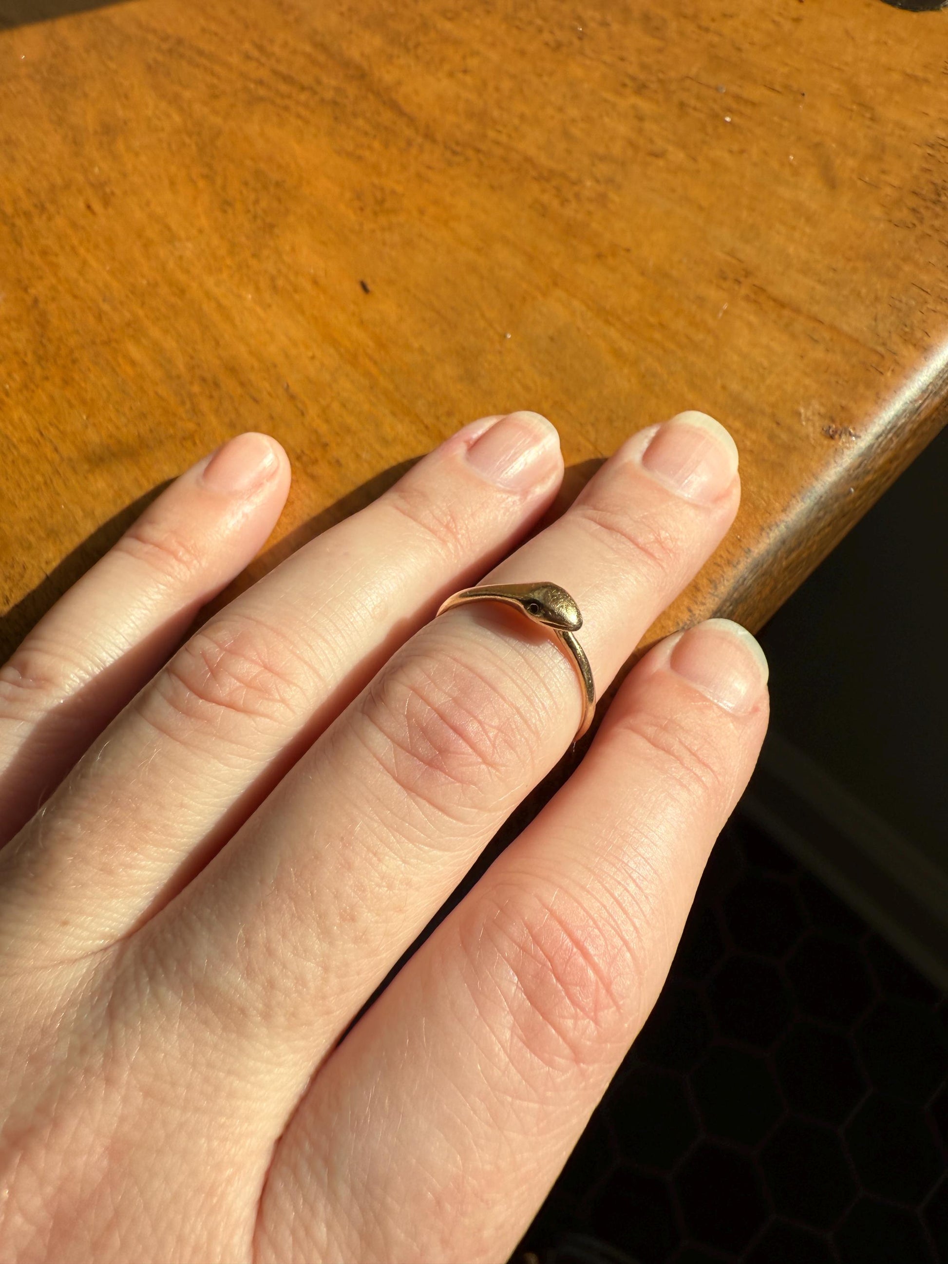 Ouroboros SNAKE Antique 18k Gold French Figural Ring Stackable Animal Band