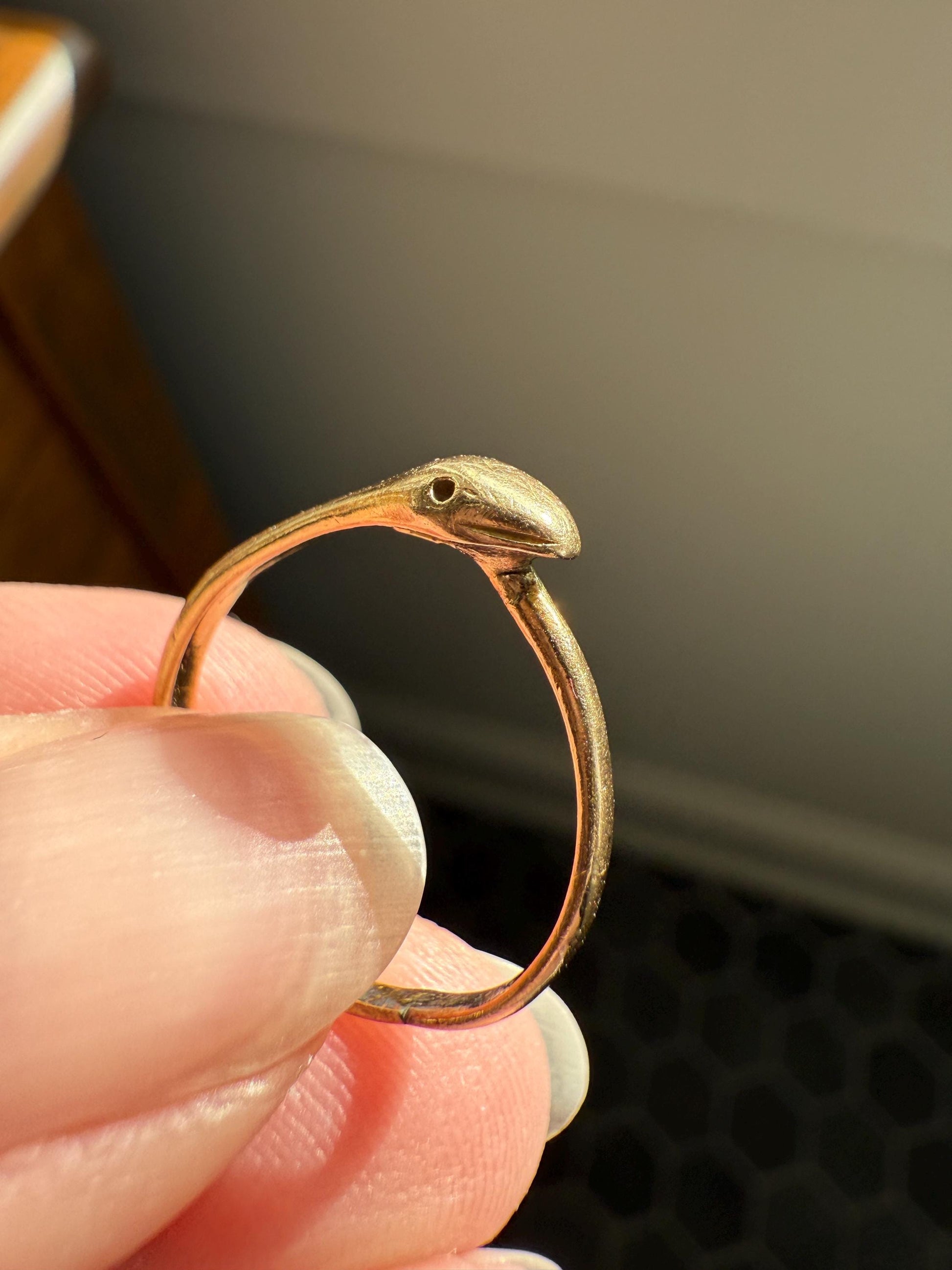 Ouroboros SNAKE Antique 18k Gold French Figural Ring Stackable Animal Band