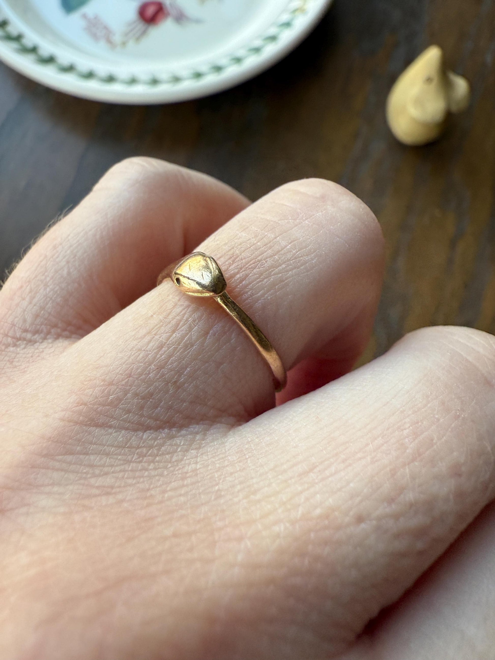 Ouroboros SNAKE Antique 18k Gold French Figural Ring Stackable Animal Band
