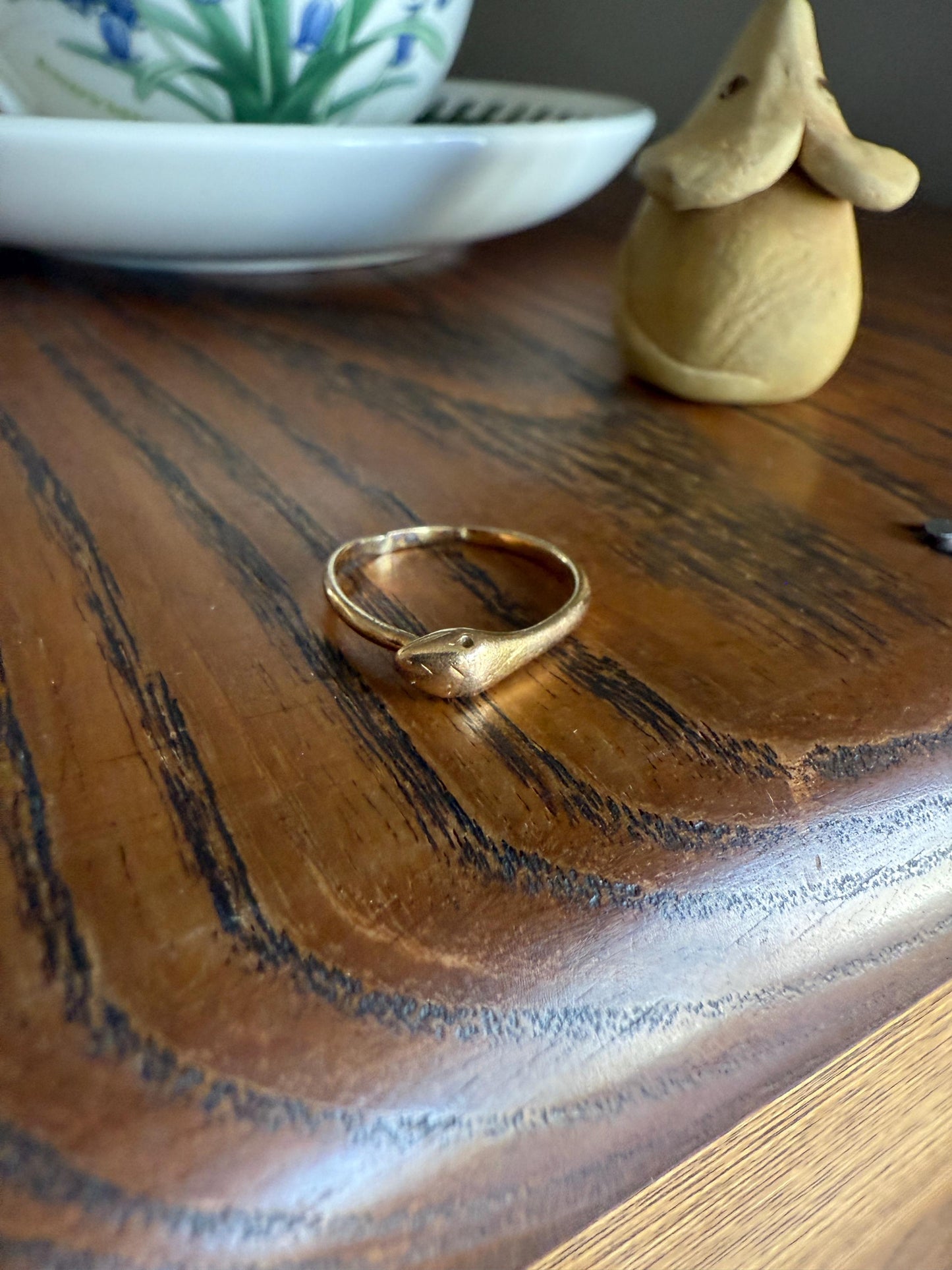 Ouroboros SNAKE Antique 18k Gold French Figural Ring Stackable Animal Band