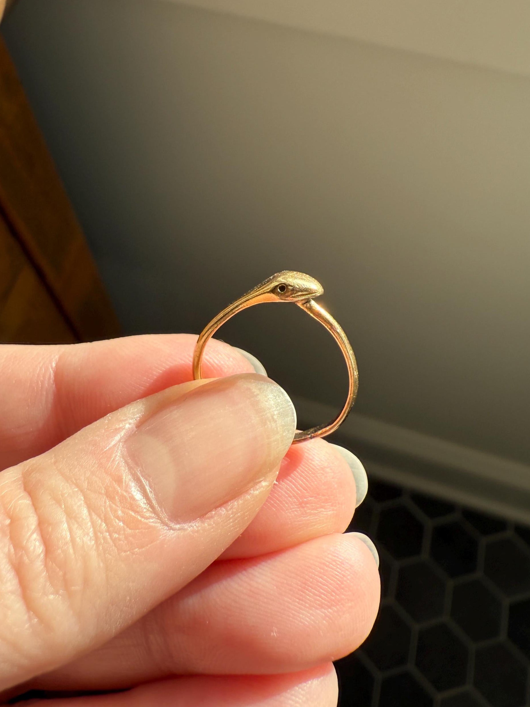 Ouroboros SNAKE Antique 18k Gold French Figural Ring Stackable Animal Band