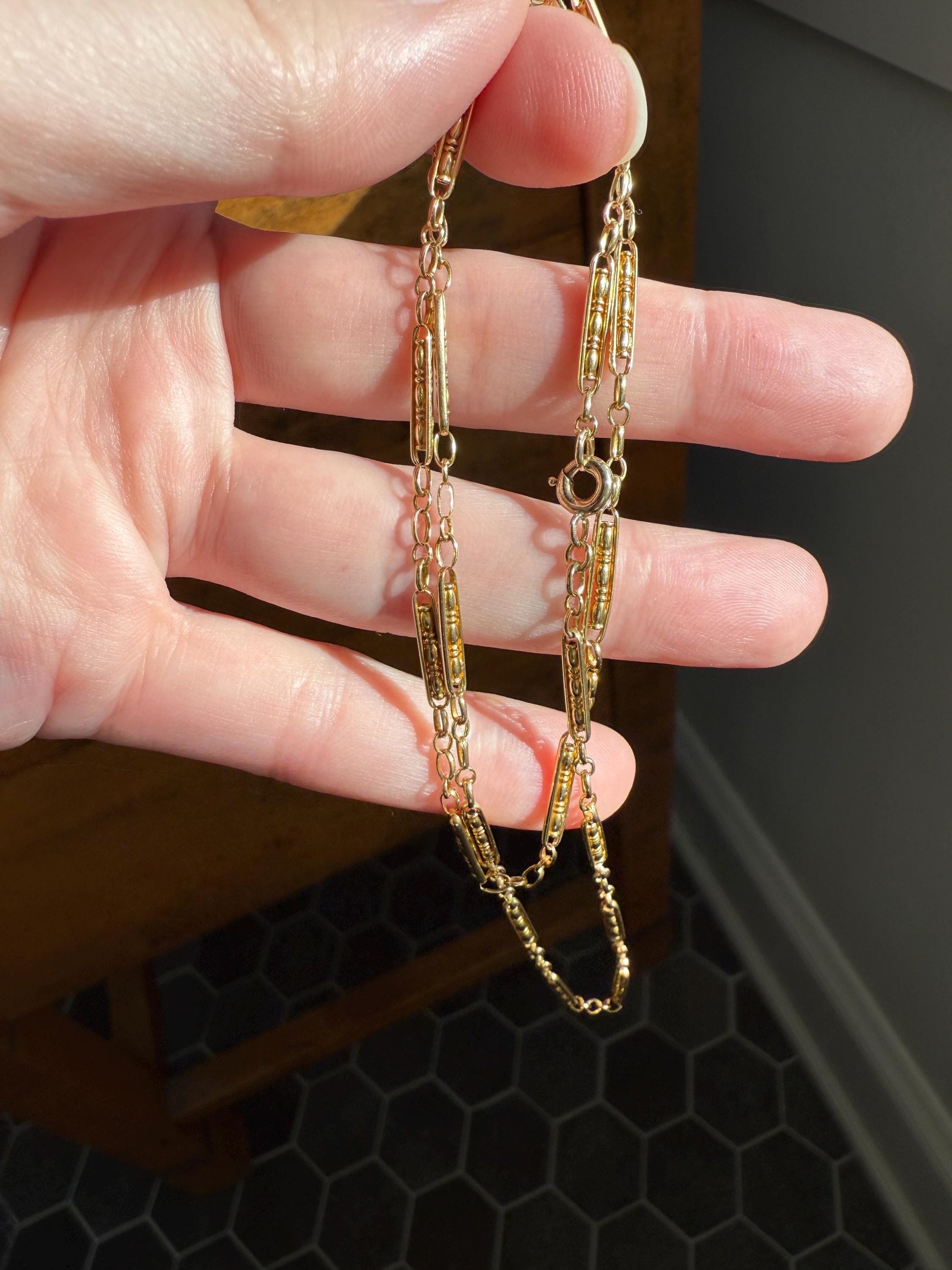 Victorian French Bar Twist Link Antique 6.9g 18k Gold Necklace Staple Chain 19.25" Collar Multi Wrap Bracelet