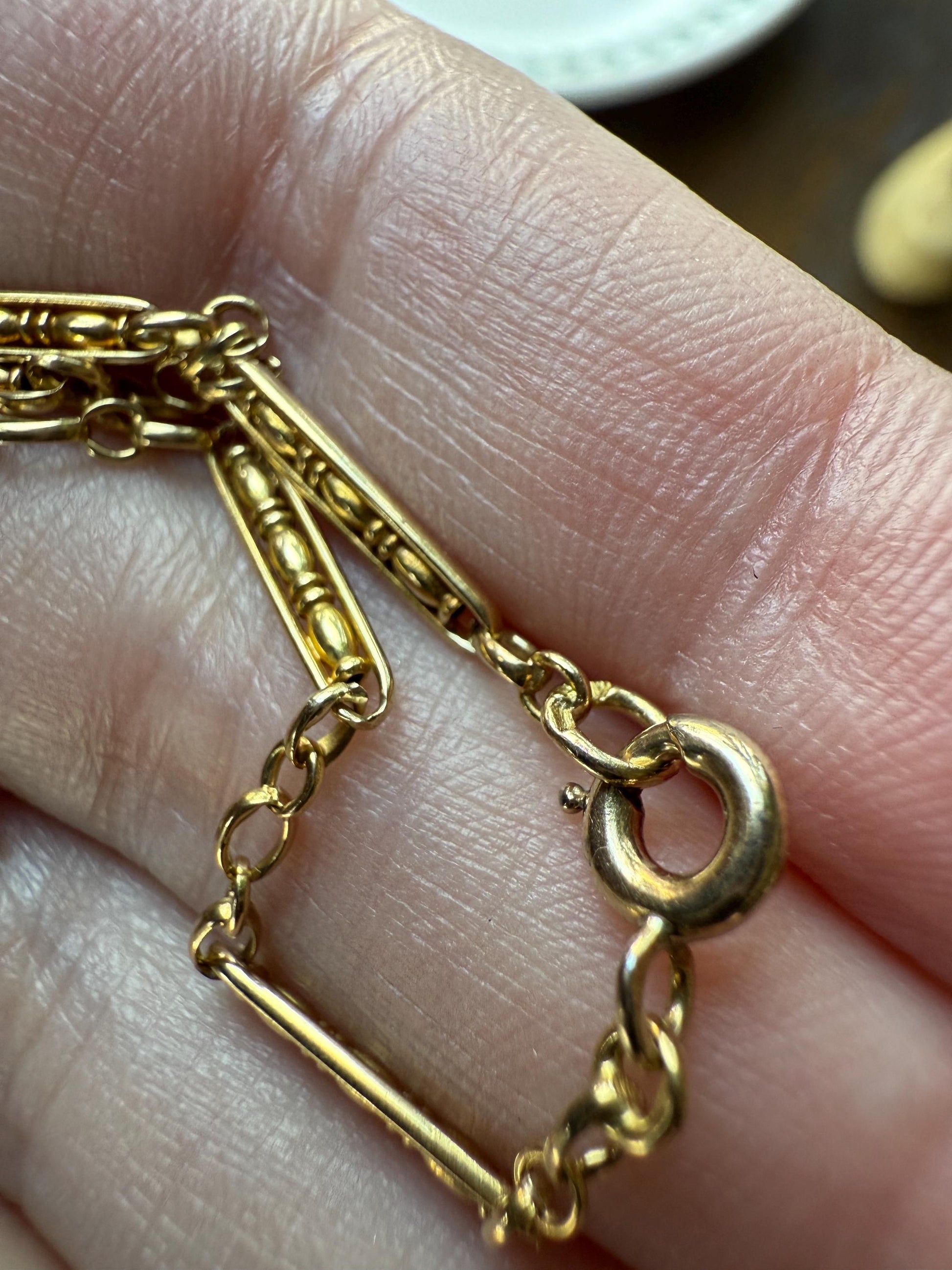 Victorian French Bar Twist Link Antique 6.9g 18k Gold Necklace Staple Chain 19.25" Collar Multi Wrap Bracelet