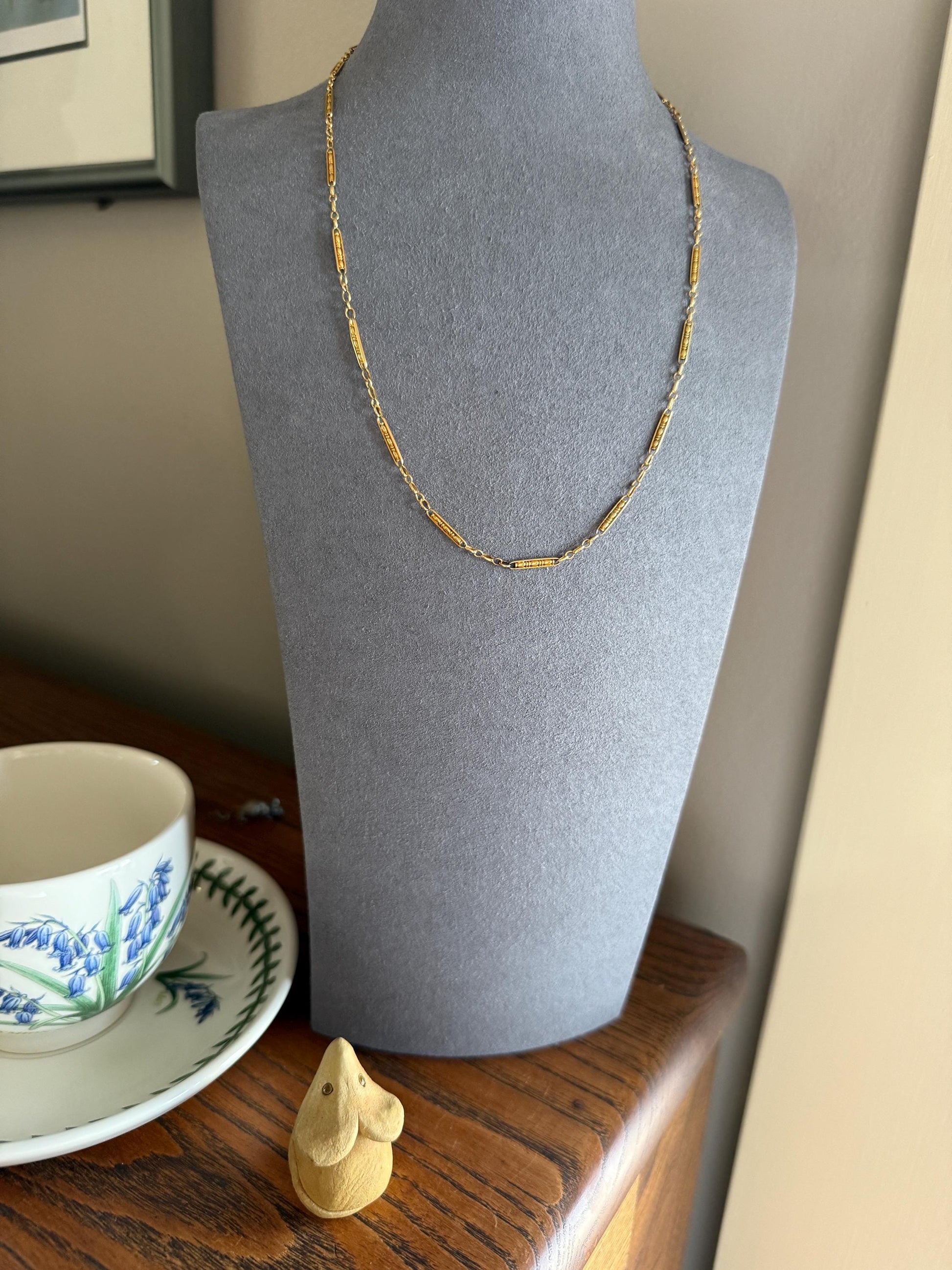 Victorian French Bar Twist Link Antique 6.9g 18k Gold Necklace Staple Chain 19.25" Collar Multi Wrap Bracelet