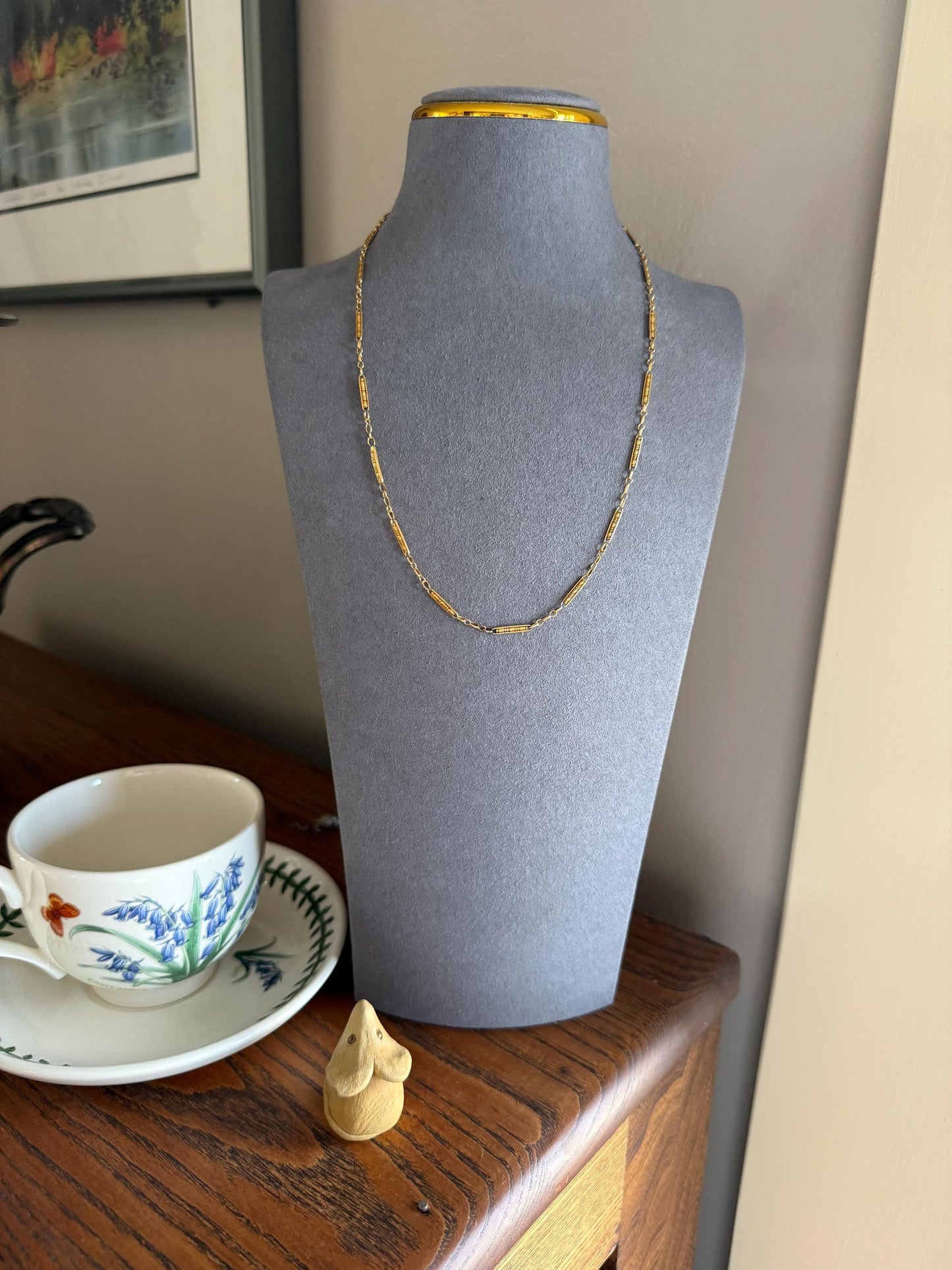 Victorian French Bar Twist Link Antique 6.9g 18k Gold Necklace Staple Chain 19.25" Collar Multi Wrap Bracelet