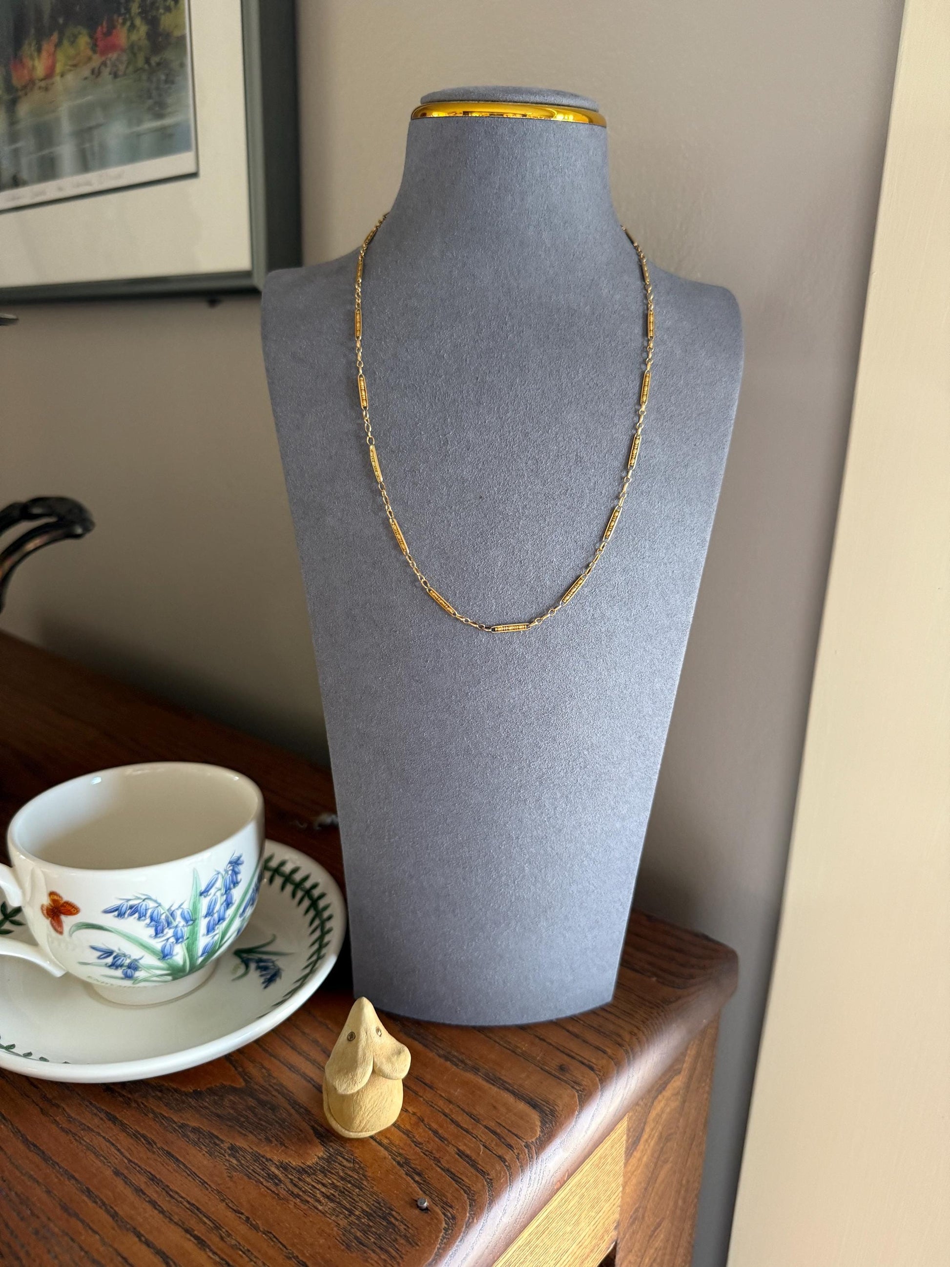 Victorian French Bar Twist Link Antique 6.9g 18k Gold Necklace Staple Chain 19.25" Collar Multi Wrap Bracelet
