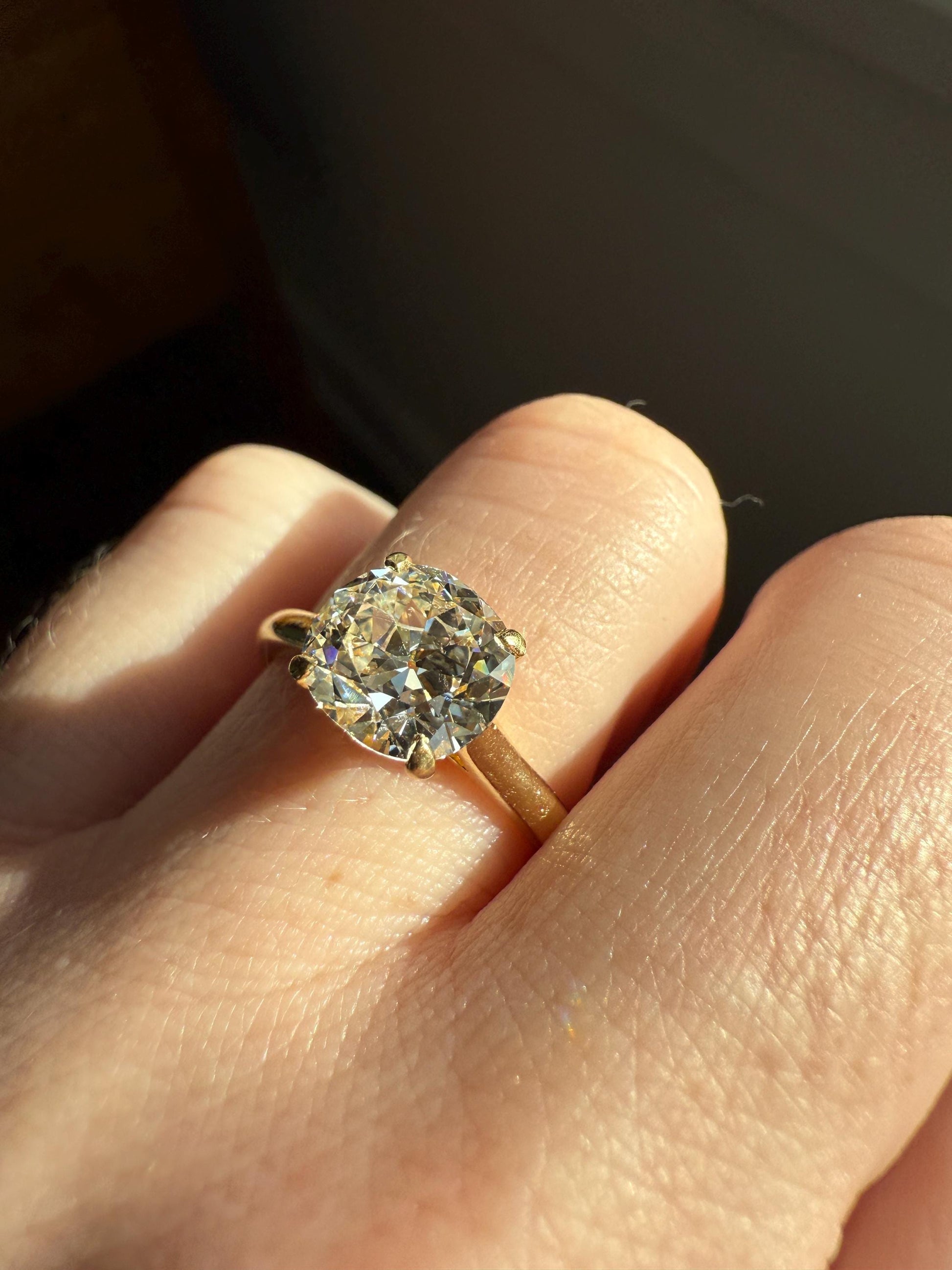 Antique 1.82 CARAT Natural Old European Mine Cushion Cut Hybrid DIAMOND Solitaire Engagement Ring 18k Gold Solid Yellow Prong w/ Cert Ooak