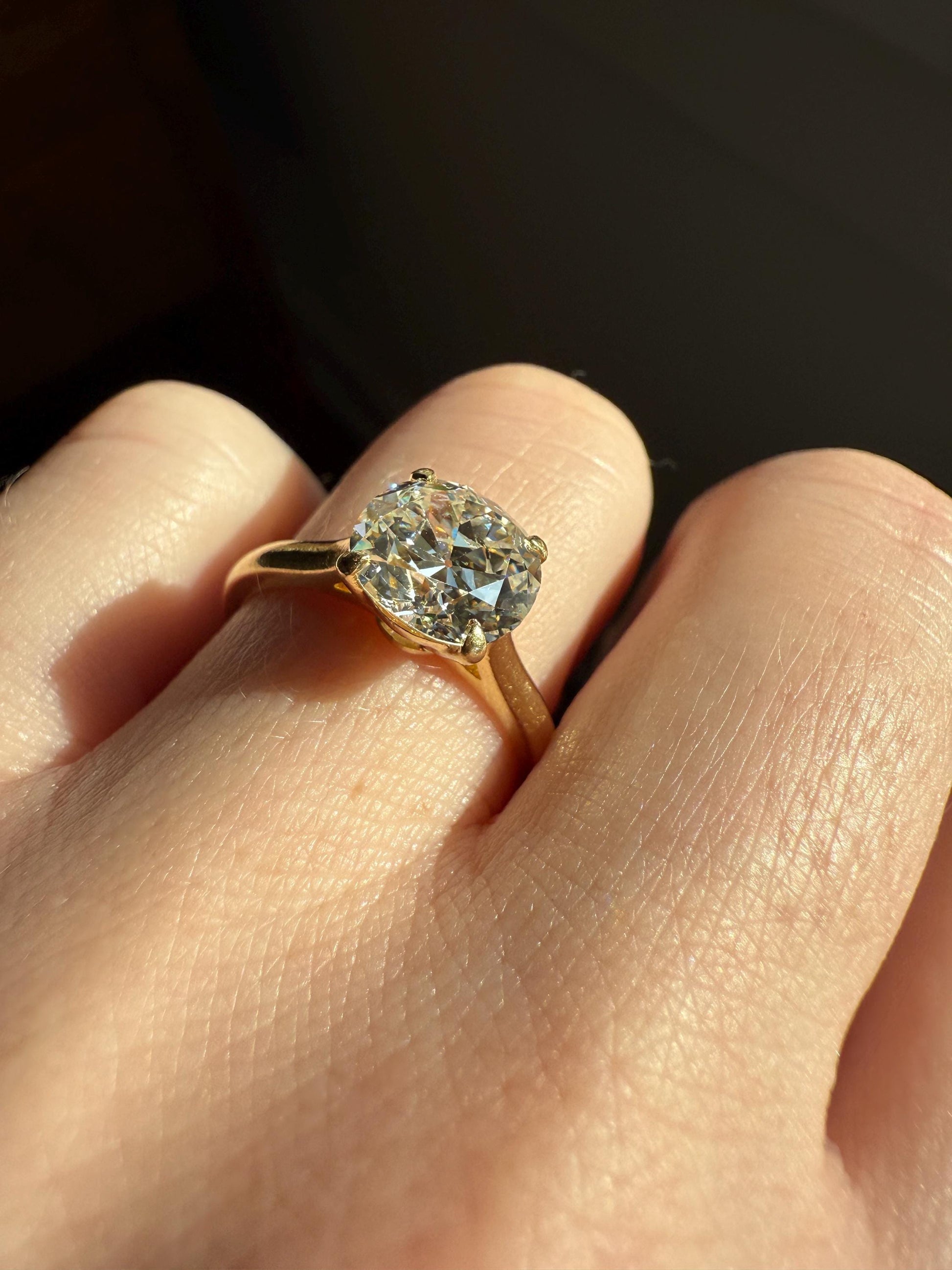 Antique 1.82 CARAT Natural Old European Mine Cushion Cut Hybrid DIAMOND Solitaire Engagement Ring 18k Gold Solid Yellow Prong w/ Cert Ooak
