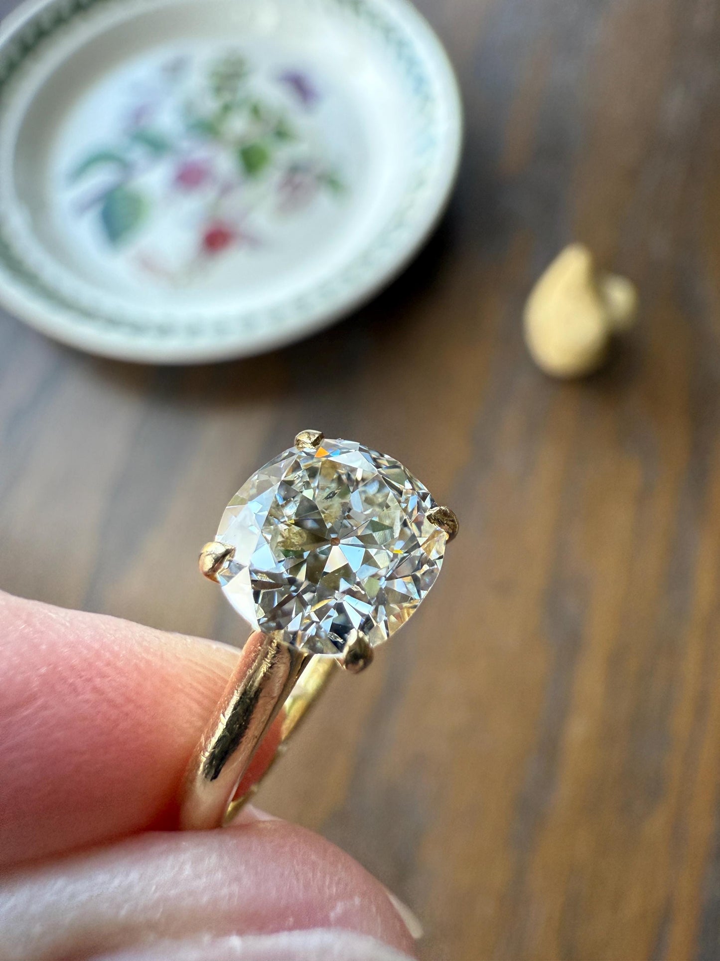 Antique 1.82 CARAT Natural Old European Mine Cushion Cut Hybrid DIAMOND Solitaire Engagement Ring 18k Gold Solid Yellow Prong w/ Cert Ooak