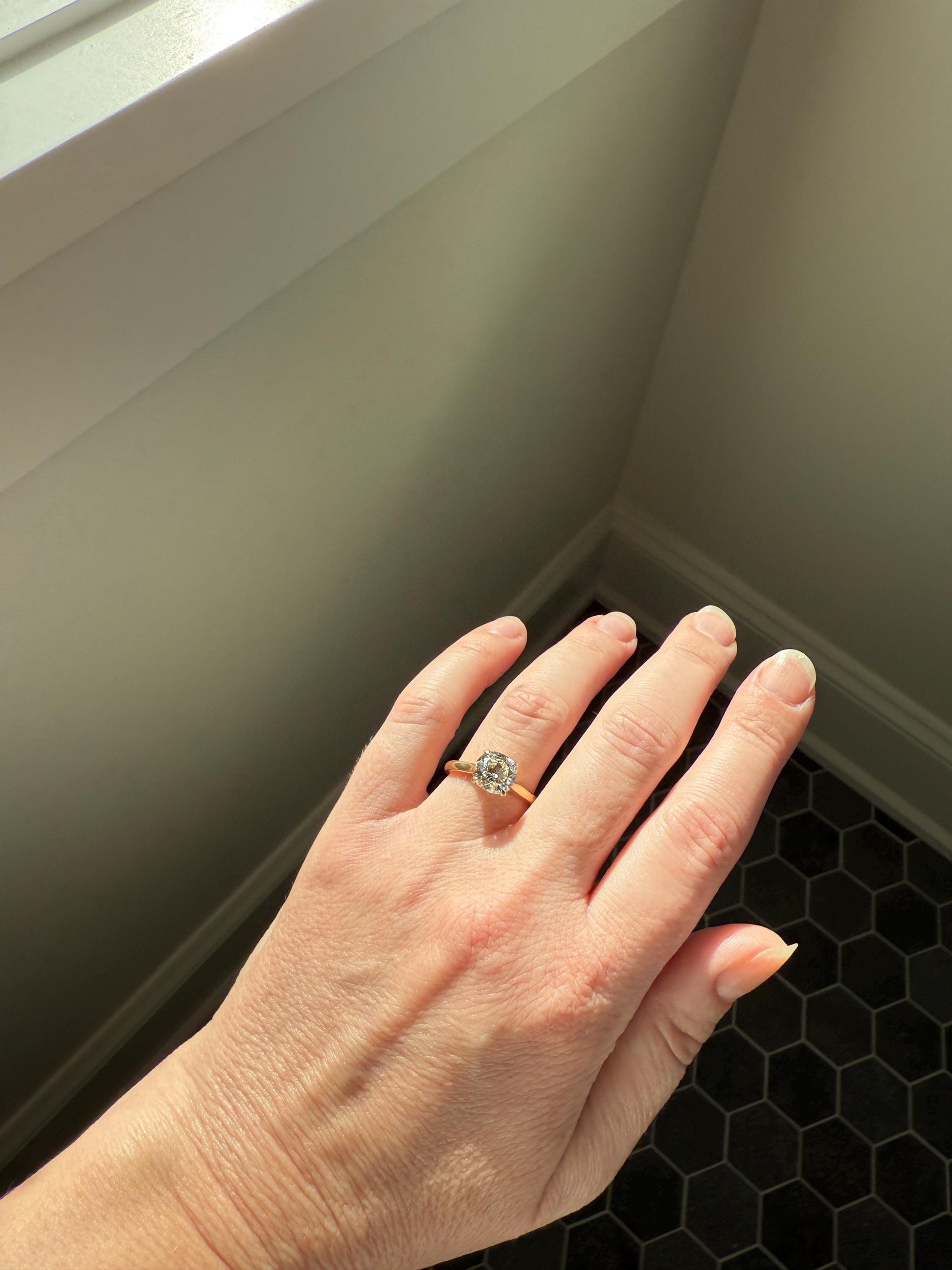 Antique 1.82 CARAT Natural Old European Mine Cushion Cut Hybrid DIAMOND Solitaire Engagement Ring 18k Gold Solid Yellow Prong w/ Cert Ooak
