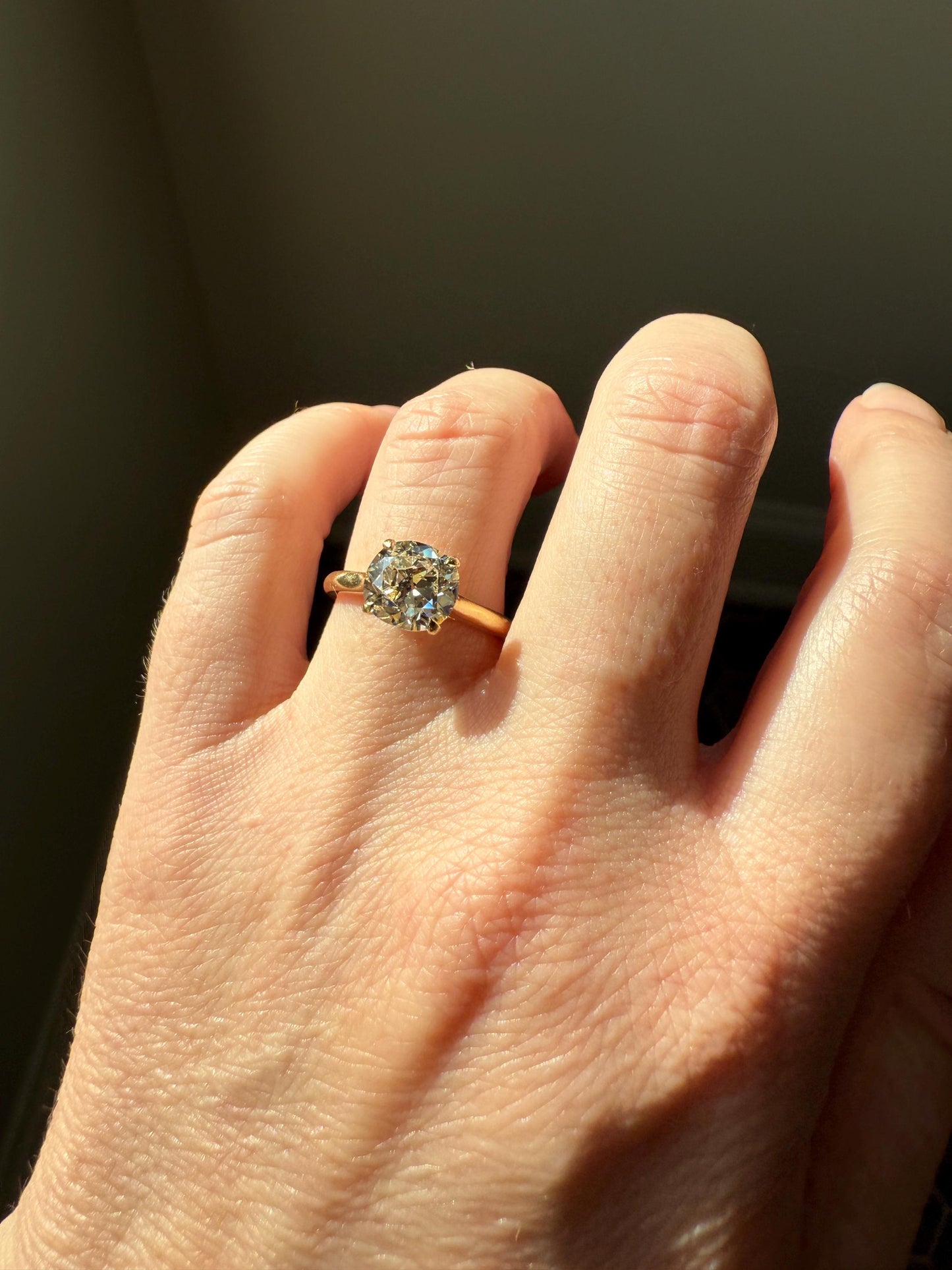 Antique 1.82 CARAT Natural Old European Mine Cushion Cut Hybrid DIAMOND Solitaire Engagement Ring 18k Gold Solid Yellow Prong w/ Cert Ooak