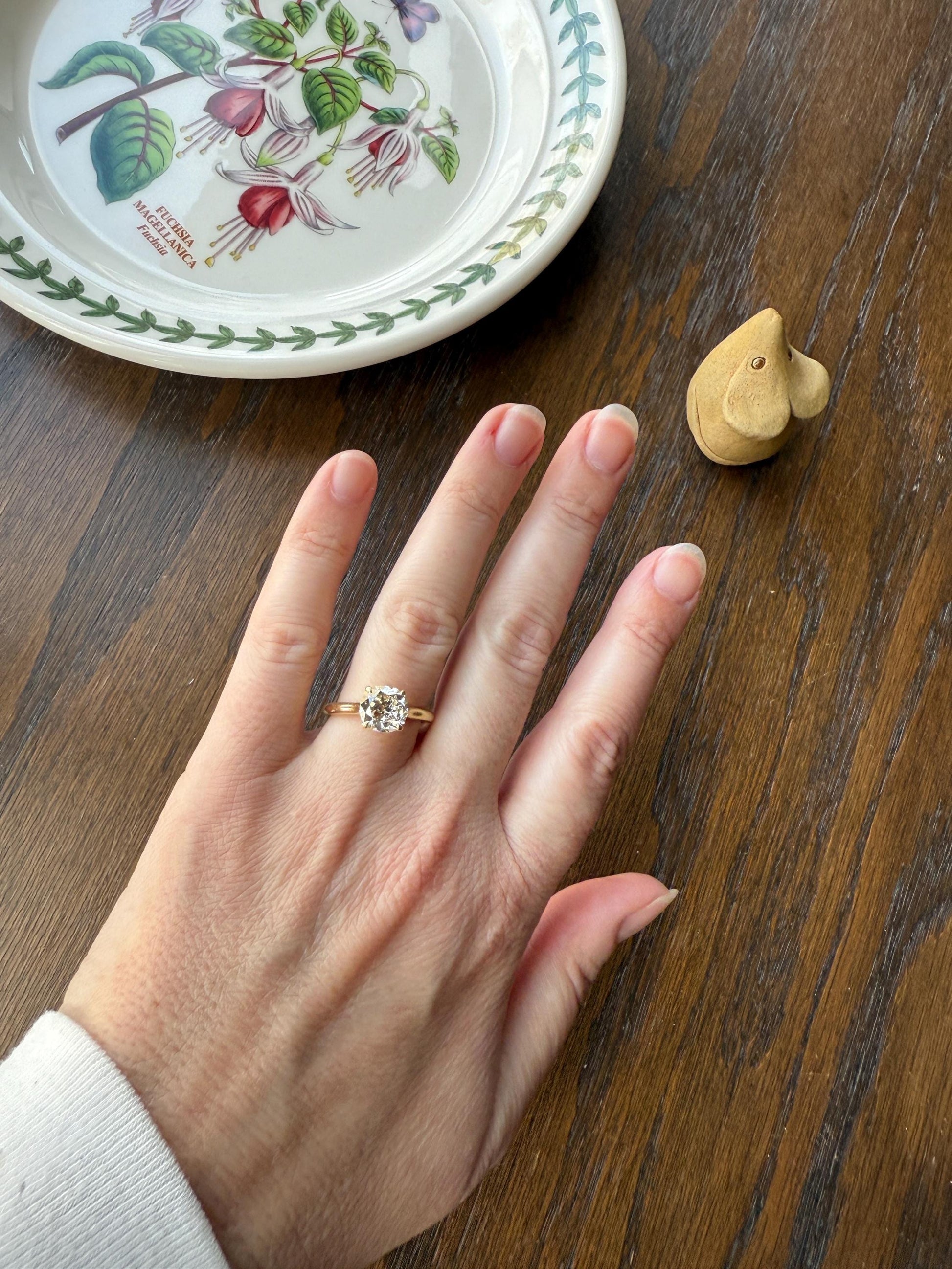 Antique 1.82 CARAT Natural Old European Mine Cushion Cut Hybrid DIAMOND Solitaire Engagement Ring 18k Gold Solid Yellow Prong w/ Cert Ooak