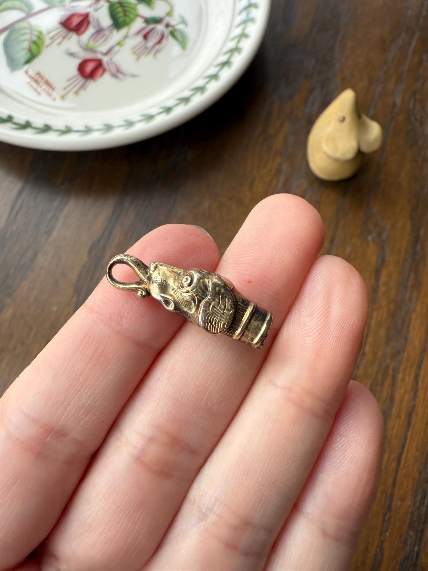 Rare DOG Head Pendant Holder Fob Victorian Figural Parts Findings Gold Wash Gilt Metal Silver? Reversible 3D